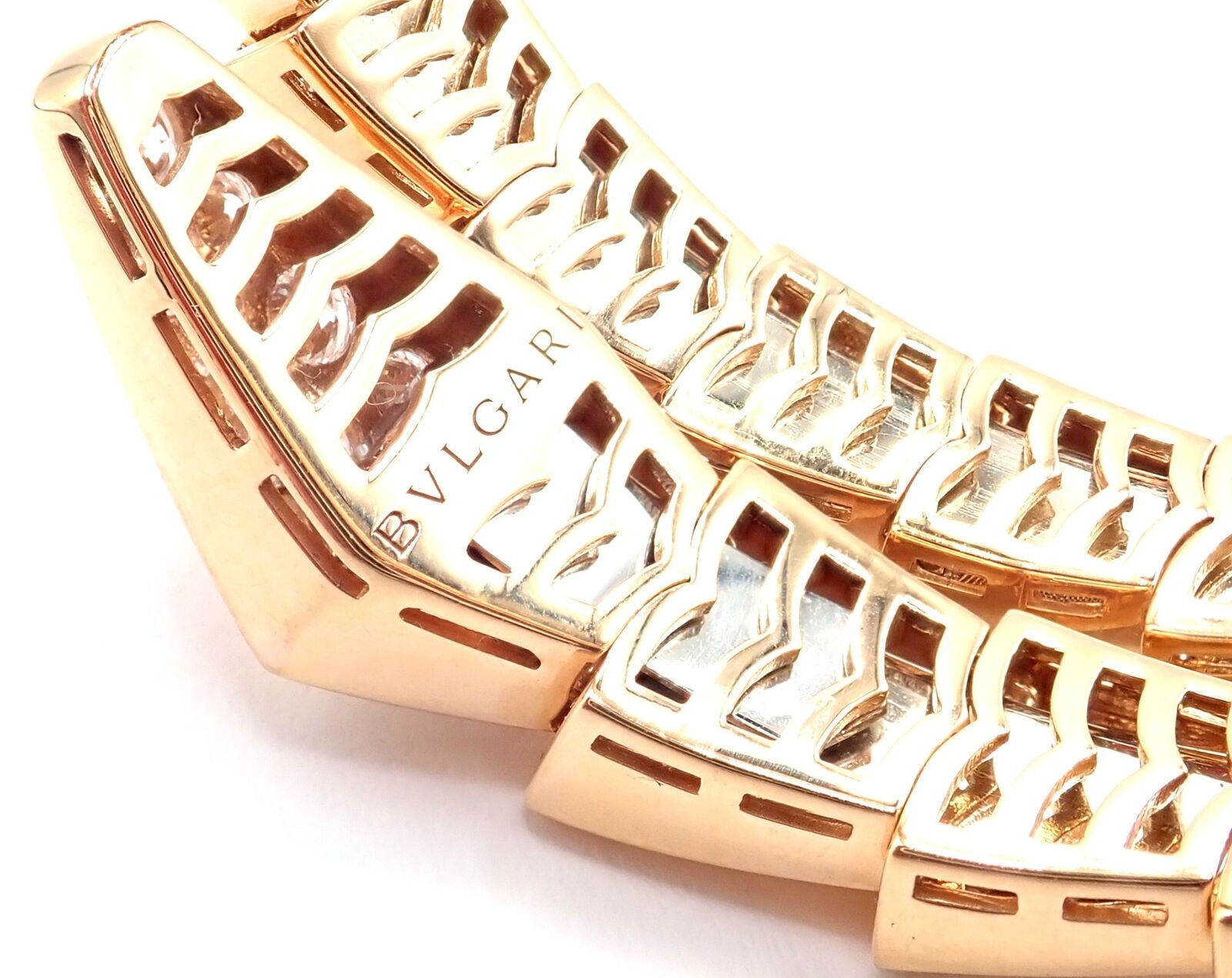 Authentic! Bulgari Bvlgari Serpenti Viper 18k Rose Gold Diamond Bangle Bracelet | Fortrove