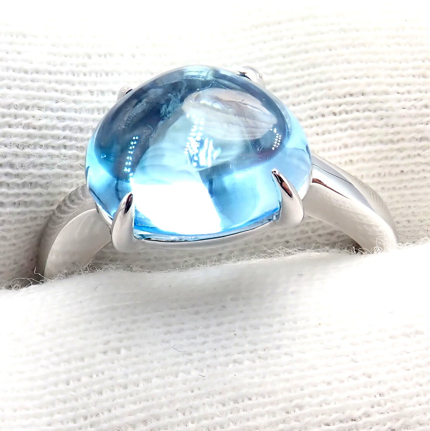 Authentic! Bulgari 18k Whtie Gold Mediterranean Eden Blue Topaz Ring Size 6 | Fortrove