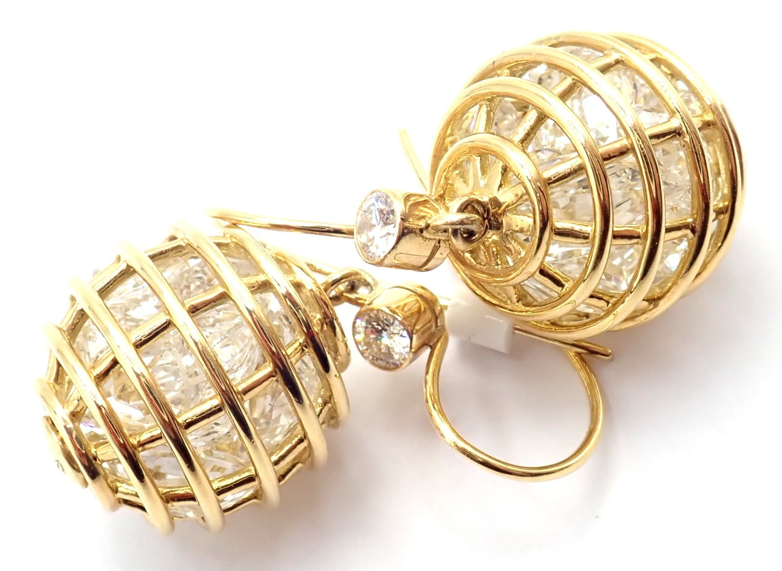 Verdura Jewelry & Watches:Fine Jewelry:Earrings Authentic! Verdura 18k Yellow Gold Diamond Rock Crystal Caged Dropped Earrings