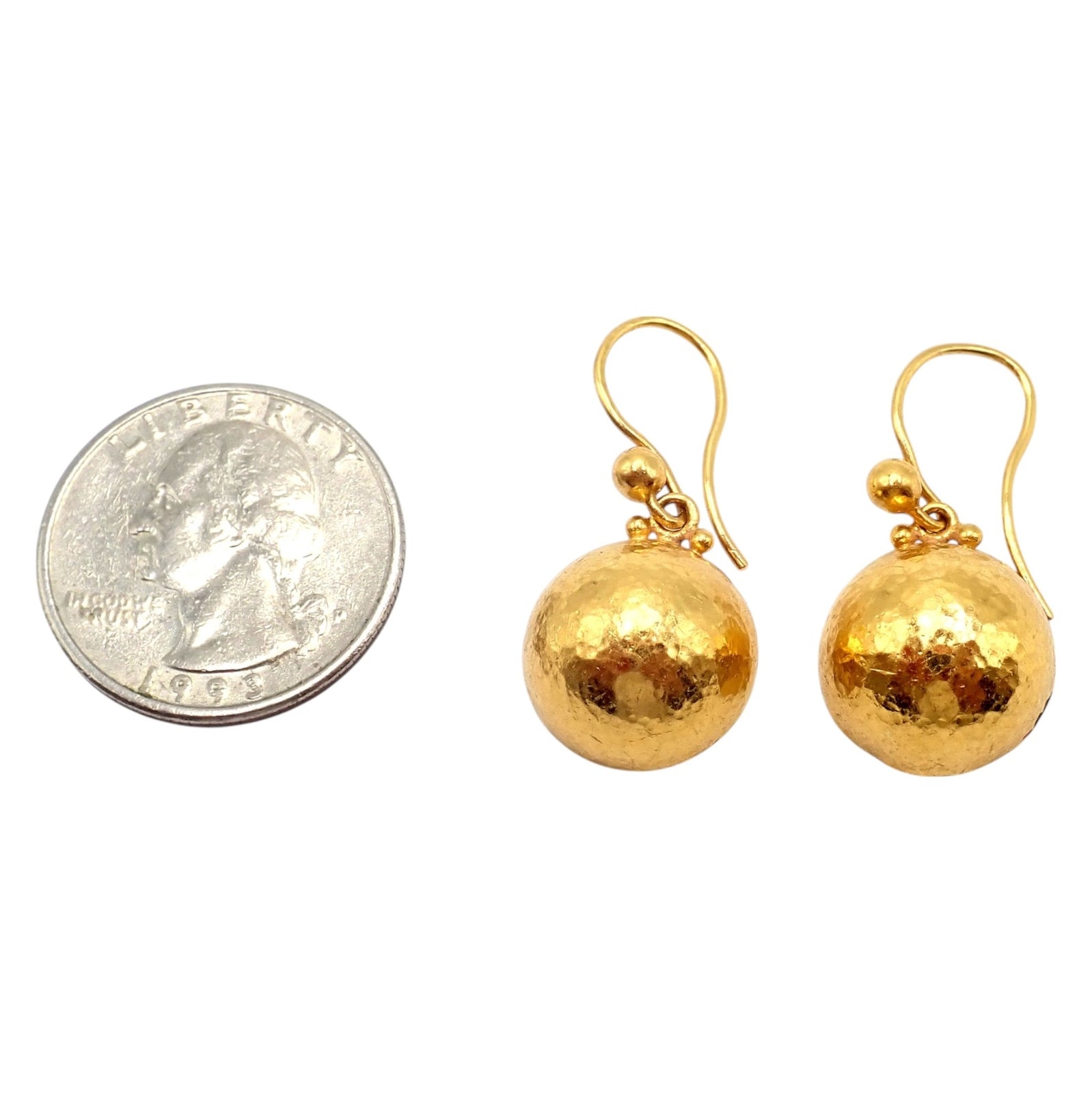 Authentic! Gurhan 24k Yellow Gold Hammered Ball Earrings | Fortrove