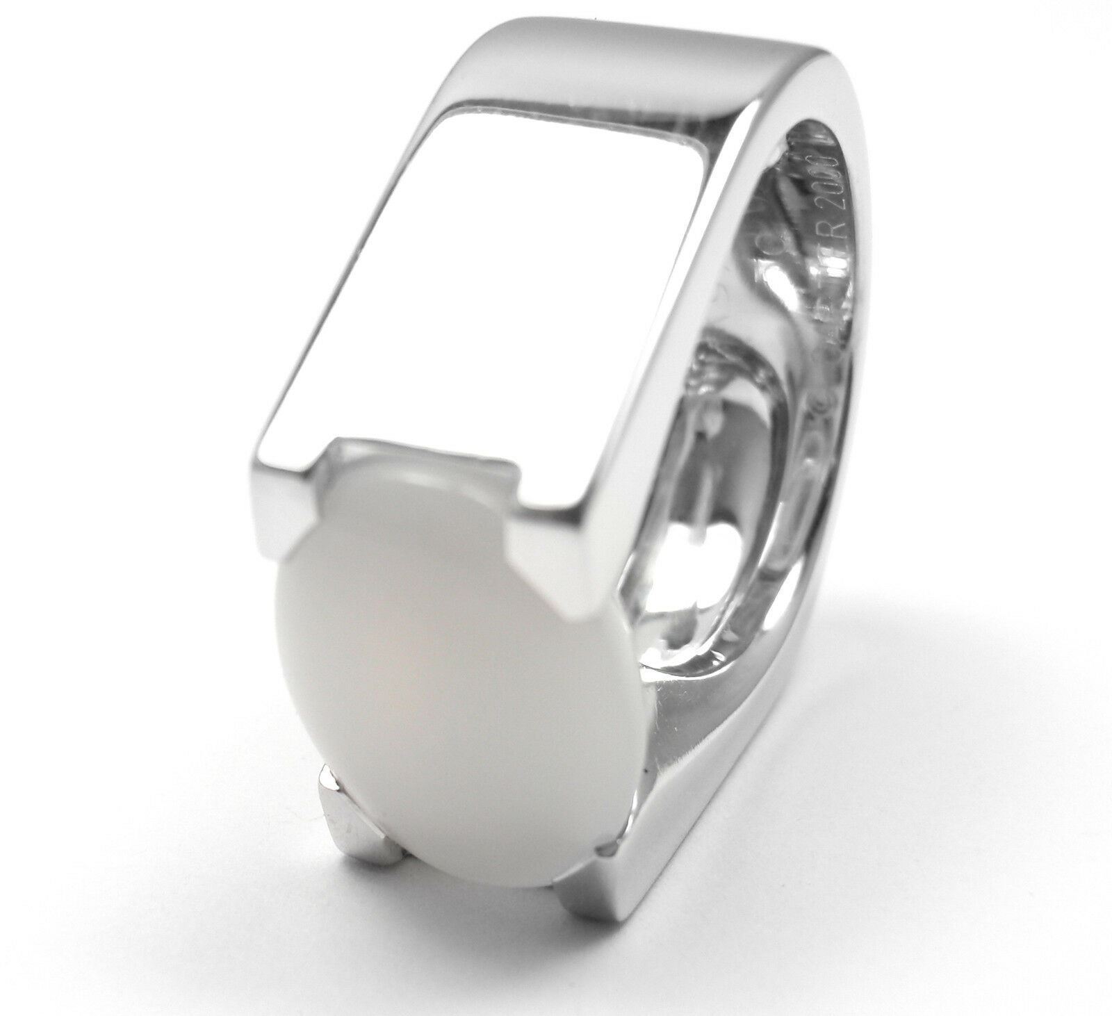 Authentic! Cartier 18k White Gold Moonstone Large Ring Size 50 US 5 1/4 | Fortrove