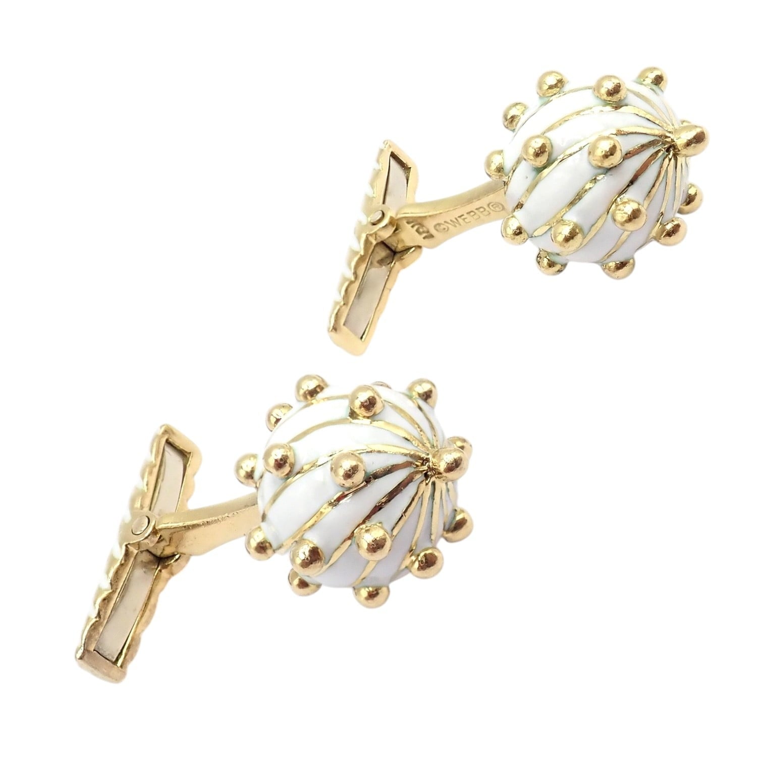 Vintage! David Webb 18k Yellow Gold White Enamel Ball Spike Cufflinks | Fortrove