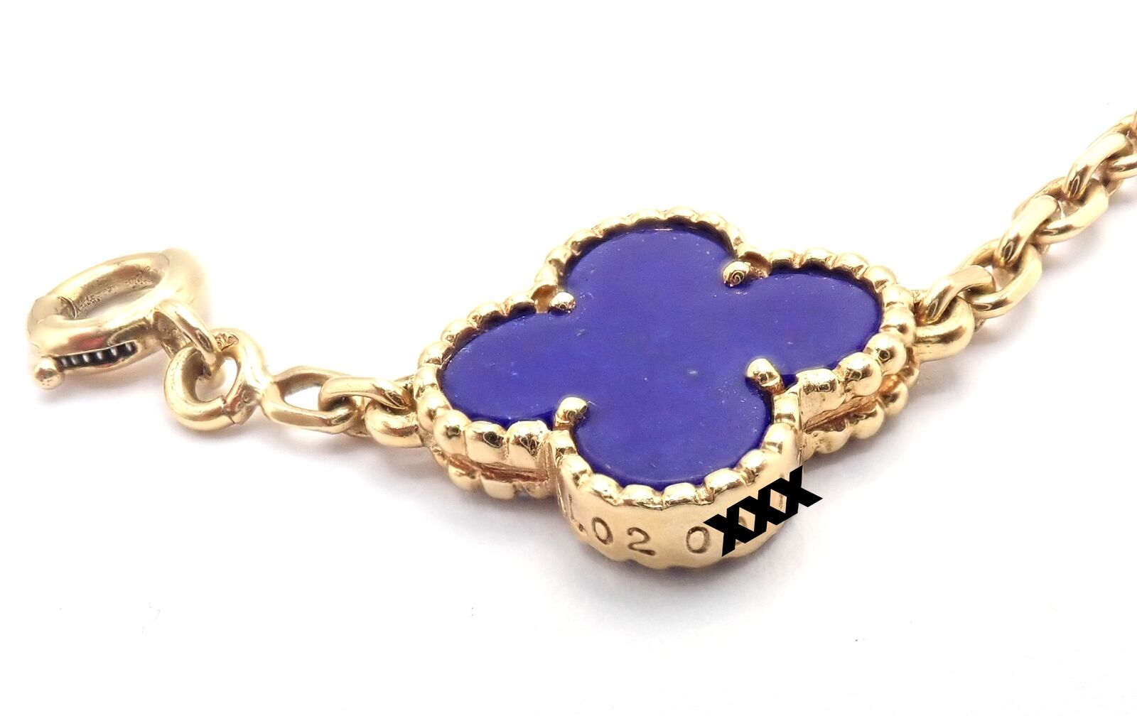 Authentic! Van Cleef & Arpels 18k Gold 5 Motif Alhambra Lapis