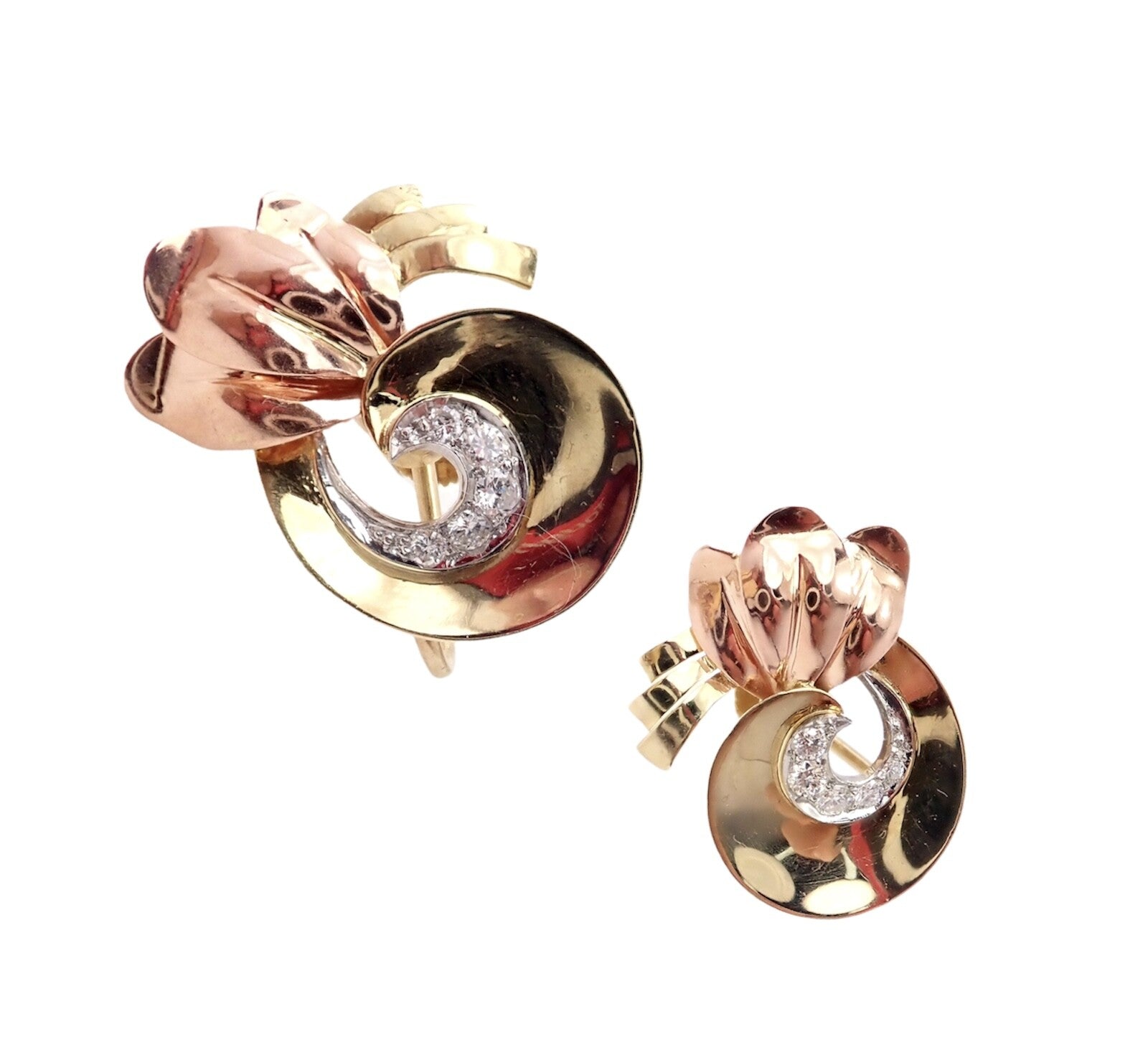 Rare Vintage Tiffany & Co 14k Yellow Rose Gold Diamond Screwback Earrings | Fortrove
