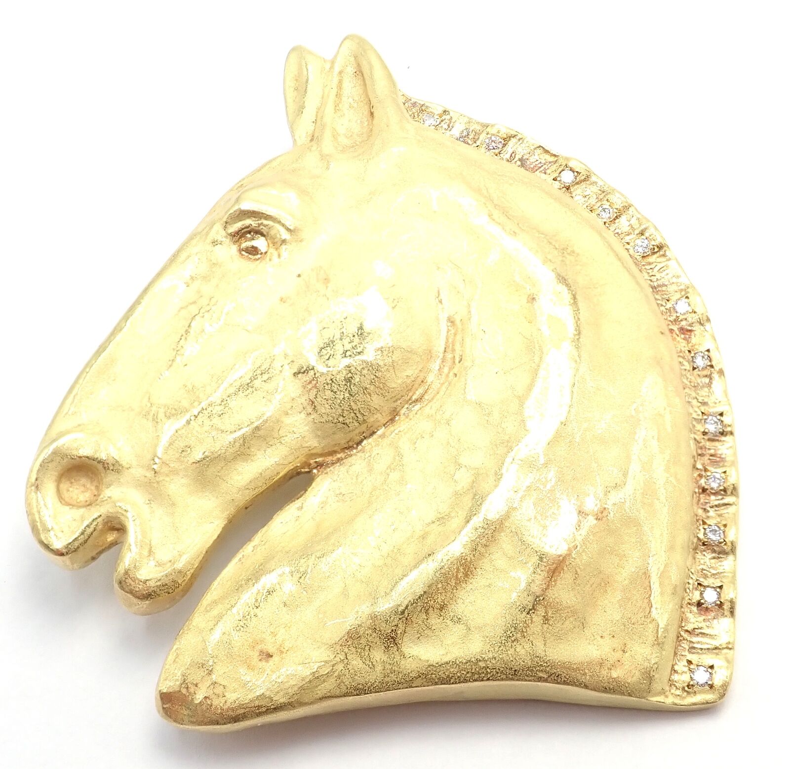 Rare Vintage Hermes Paris 18k Solid Yellow Gold Diamond Horse Extra Large Brooch | Fortrove