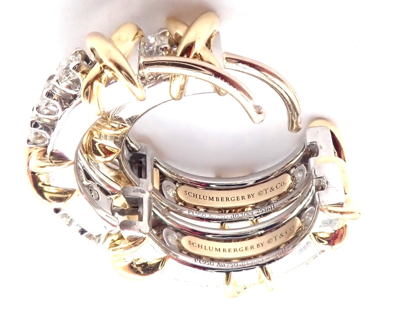 Tiffany & Co Schlumberger Sixteen Stone Plat Gold Diamond Narrow Hoop Earrings | Fortrove
