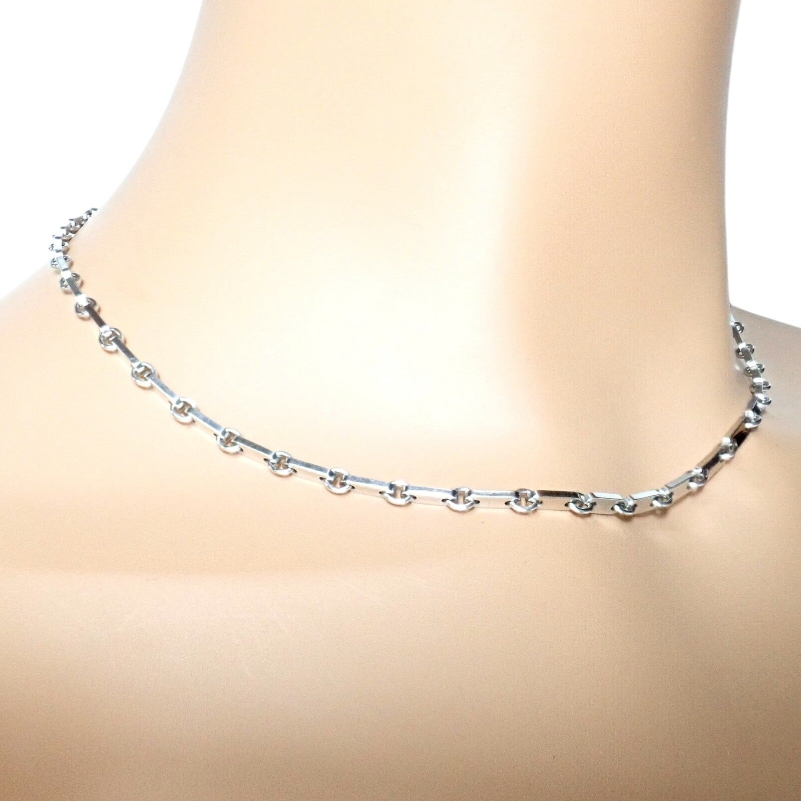 Authentic! Cartier 18k White Gold Flat Link Necklace 17.75" 1998 | Fortrove