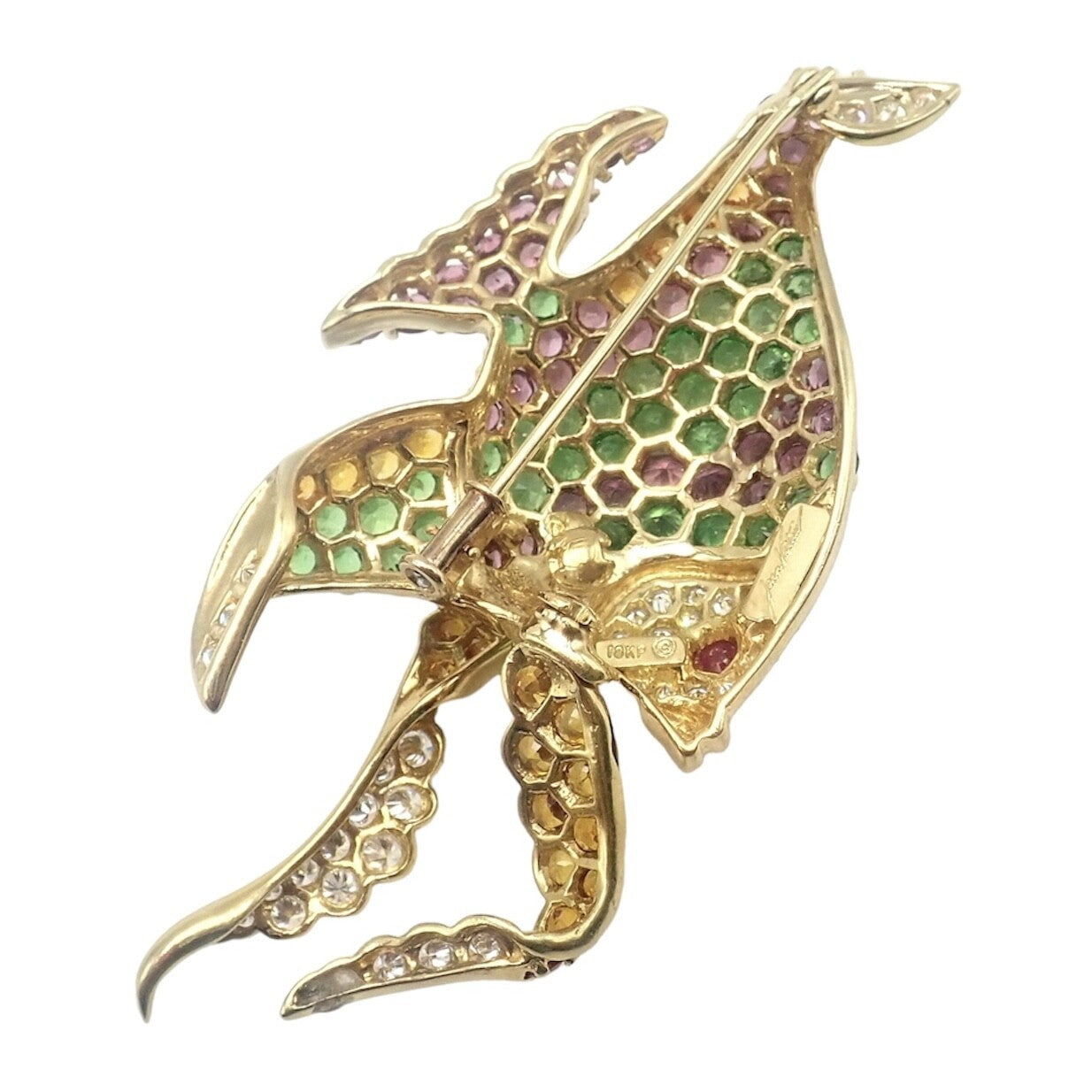 Jean Vitau Jewelry & Watches:Fine Jewelry:Brooches & Pins Authentic! Rare Jean Vitau 18k Yellow Gold Diamond Color Stone Angel Fish Brooch