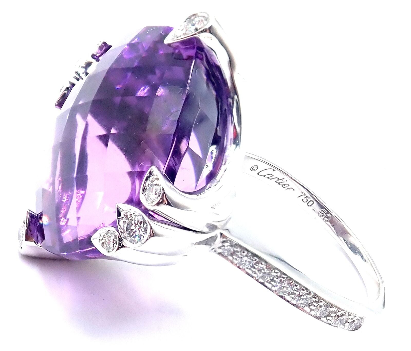 Authentic! Cartier Inde Mysterieuse 18k White Gold Diamond Amethyst Large Ring | Fortrove