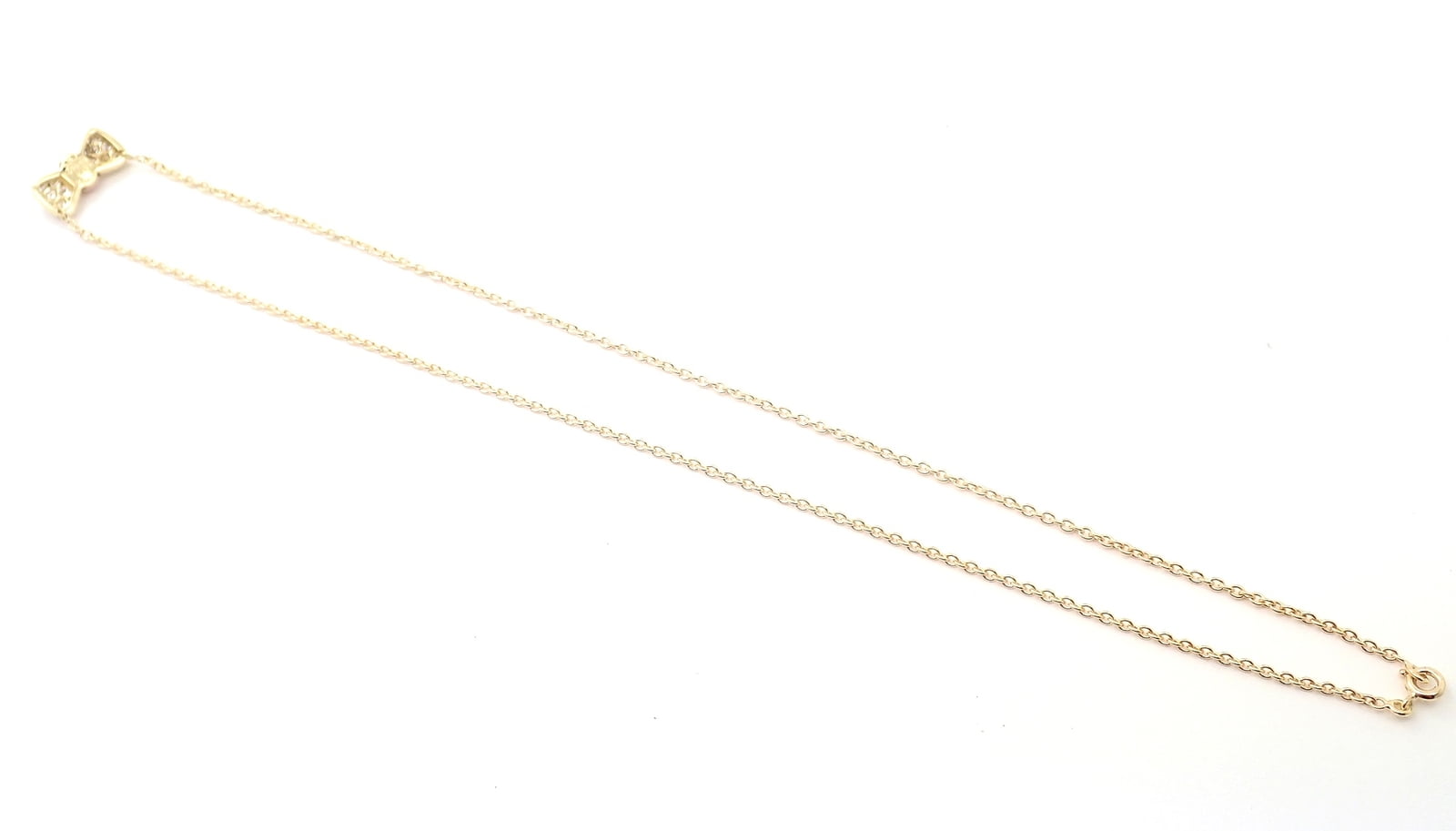 Authentic! Van Cleef & Arpels 18k Yellow Gold Diamond Coral Bow Pendant Necklace | Fortrove