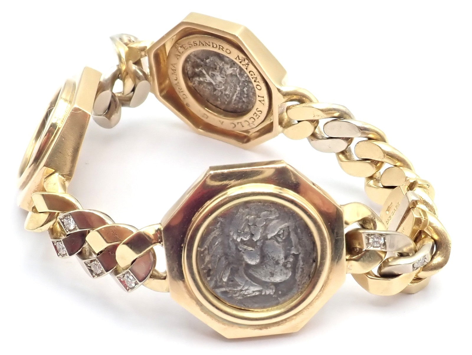 Bvlgari Jewelry & Watches:Fine Jewelry:Bracelets & Charms Rare! Bvlgari Bulgari 18k Gold Diamond Monete Antique Large Coin Link Bracelet