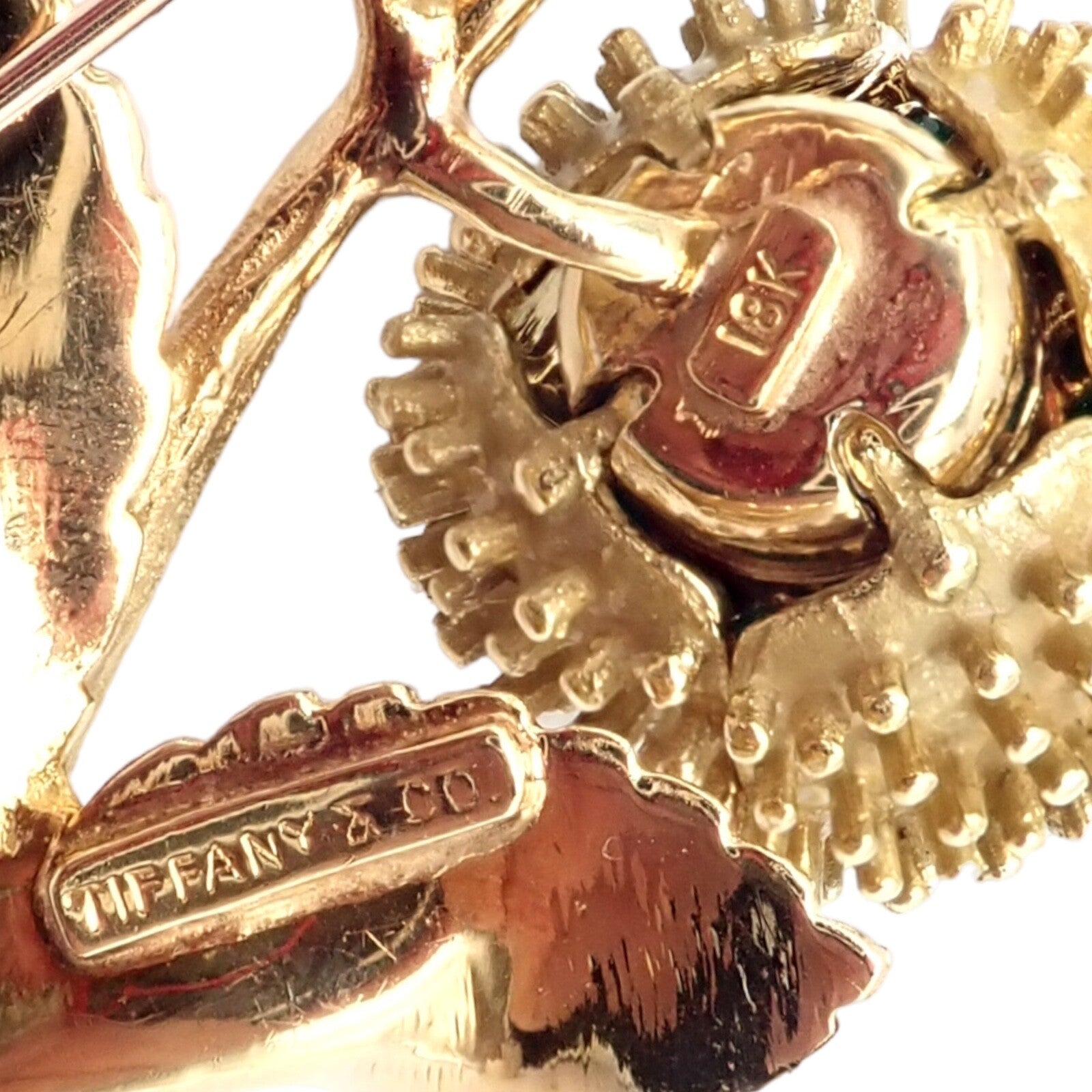 Tiffany & Co. Jewelry & Watches:Fine Jewelry:Brooches & Pins Rare! Tiffany & Co 18k Yellow Gold Diamond Emerald Flower Night & Day Brooch Pin