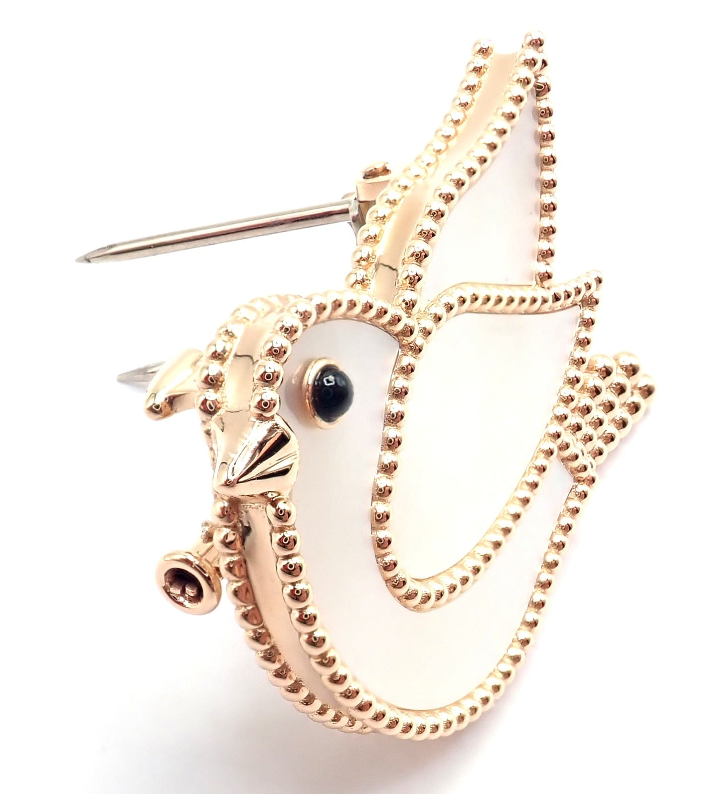 Van Cleef & Arpels Jewelry & Watches:Fine Jewelry:Brooches & Pins Van Cleef & Arpels Lucky Animals Dove 18k Rose Gold MOP Onyx Brooch Cert.