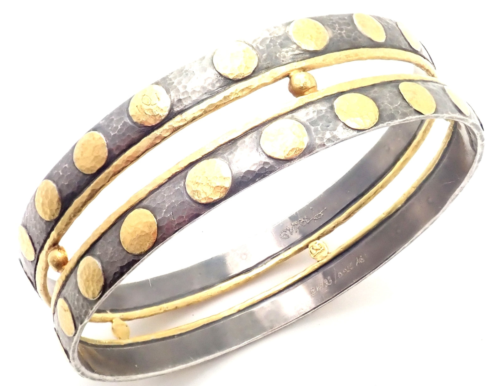 Authentic! Gurhan Deco 24k Yellow Gold Sterling Silver Bangle Bracelet Paper | Fortrove