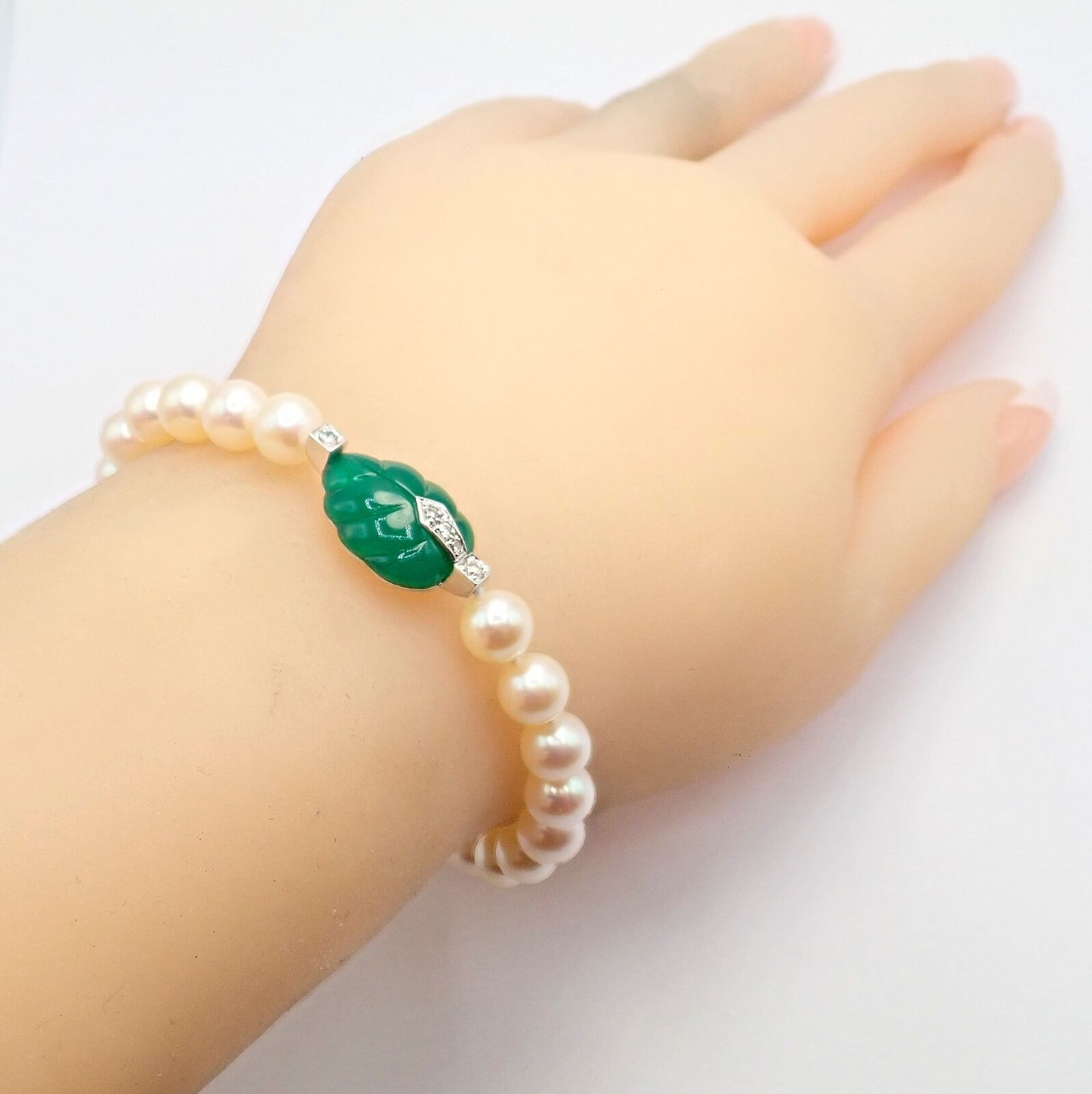 Cartier Jewelry & Watches:Fine Jewelry:Bracelets & Charms Authentic! Cartier 18k White Gold 7mm Pearl Diamond Chalcedony Patiala Bracelet