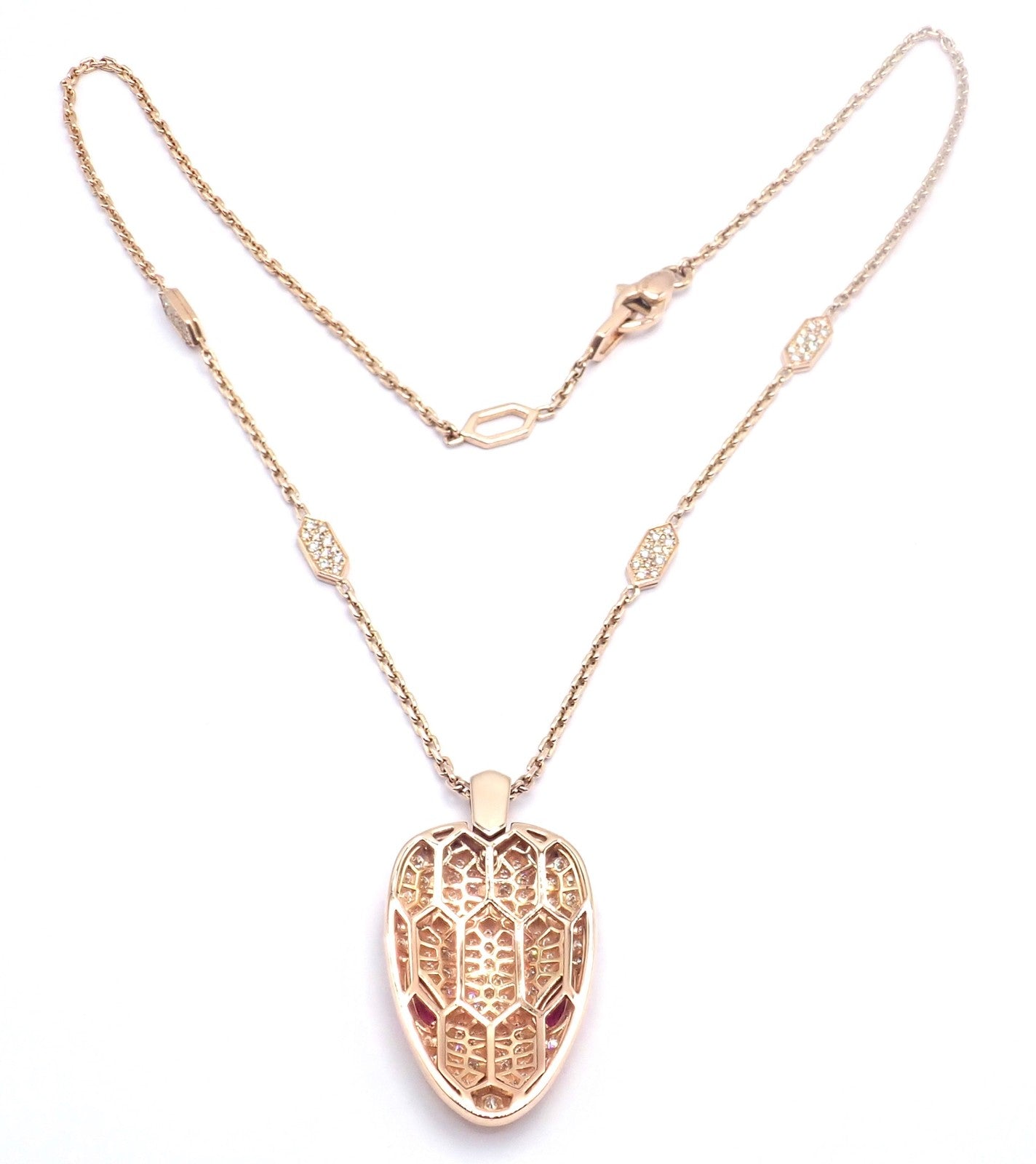 Bulgari Jewelry & Watches:Fine Jewelry:Necklaces & Pendants Authentic Bulgari Bvlgari Serpenti 18k Rose Gold Pave Diamond Rubellite Necklace