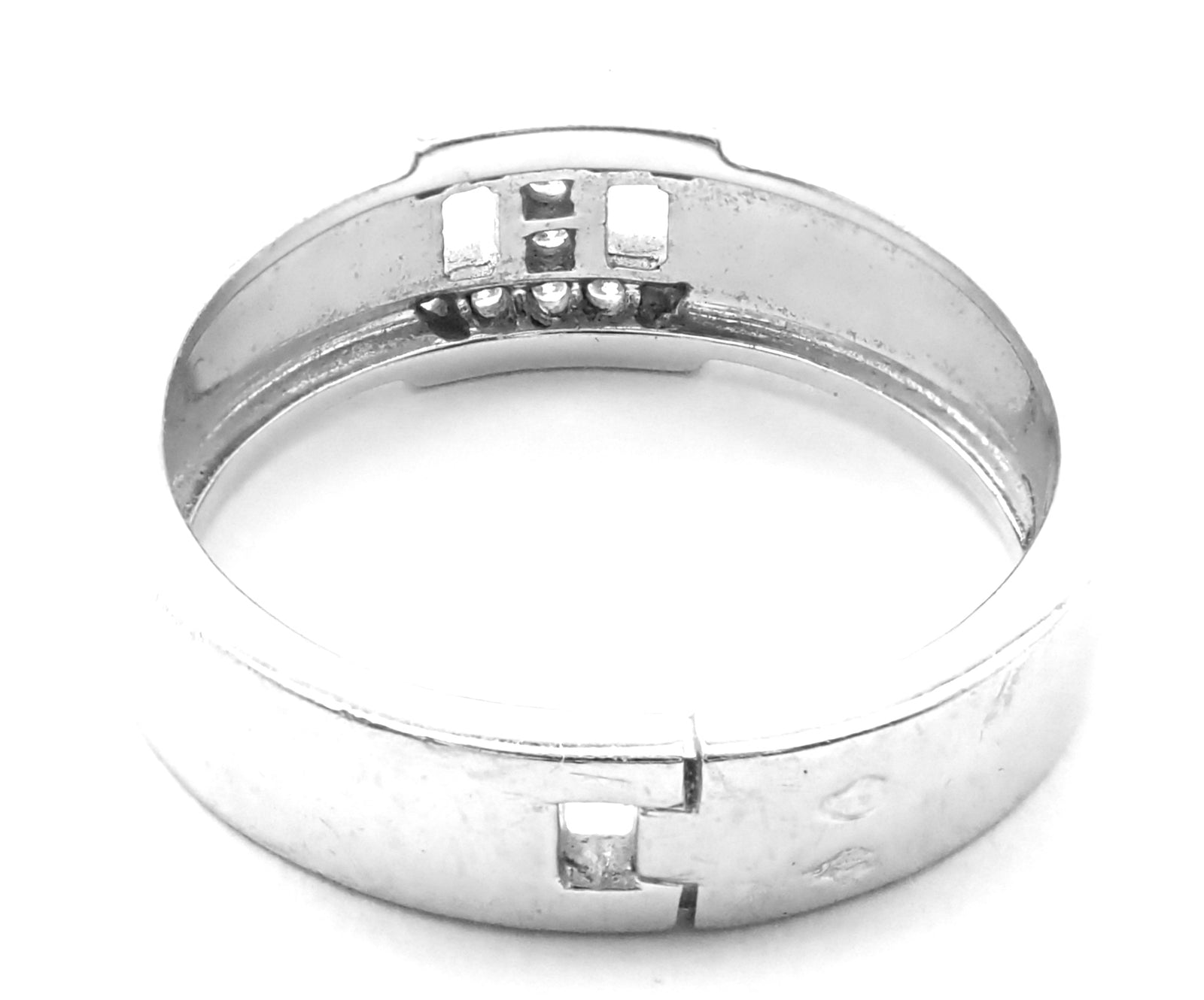 Authentic! Hermes 18k White Gold Diamond H Band Ring | Fortrove