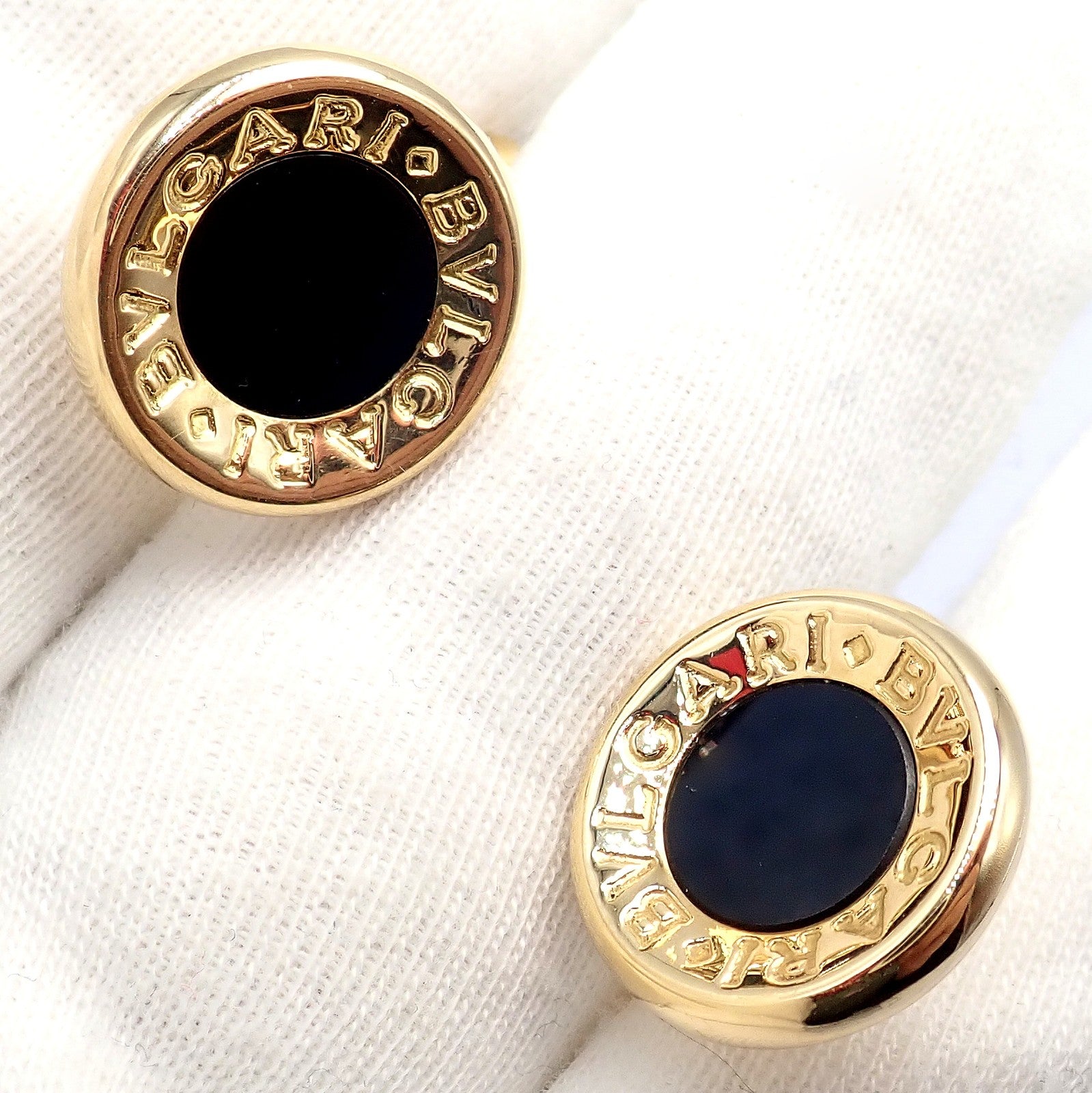 Authentic! Bulgari Bvlgari 18k Yellow Gold Black Onyx Large