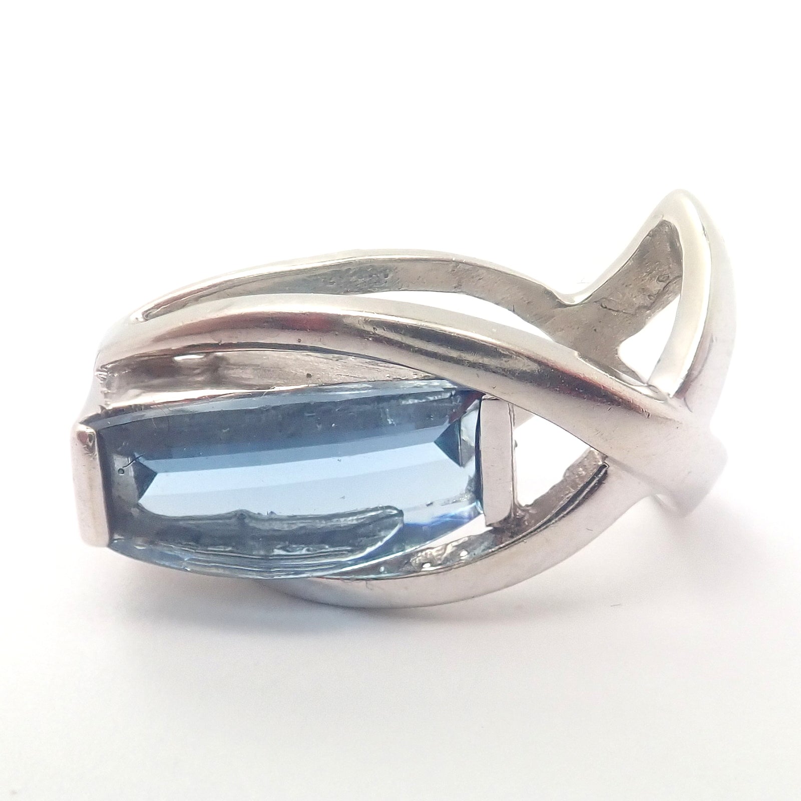 Vintage Estate 14k White Gold Blue Topaz Slider Pendant For Necklace | Fortrove