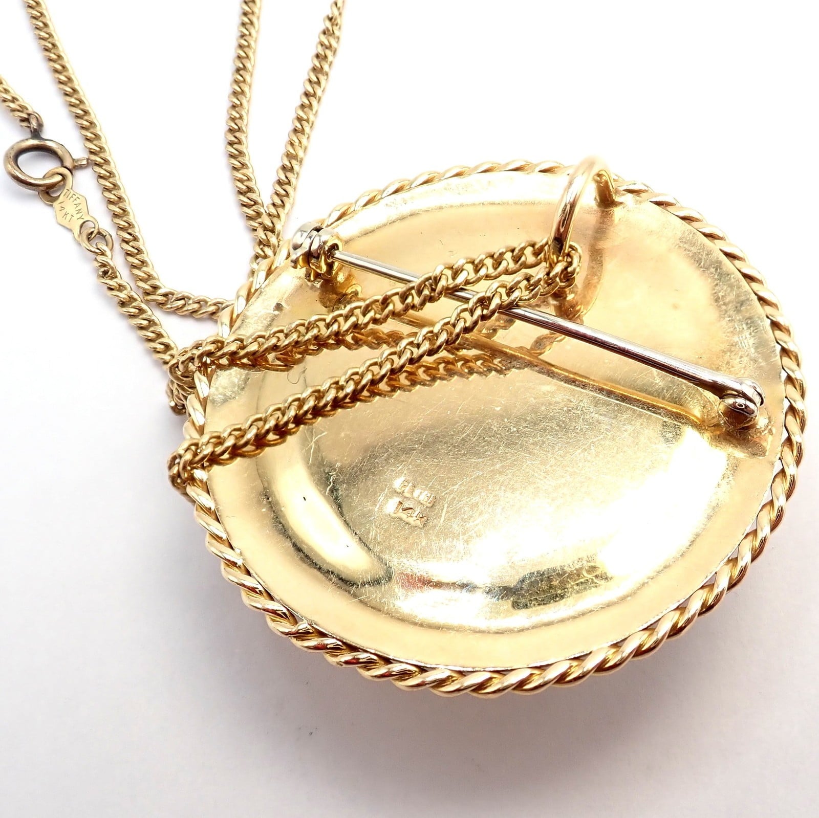 Vintage! Tiffany 14k Yellow Gold Essex Reverse Intaglio Dog Necklace Brooch | Fortrove
