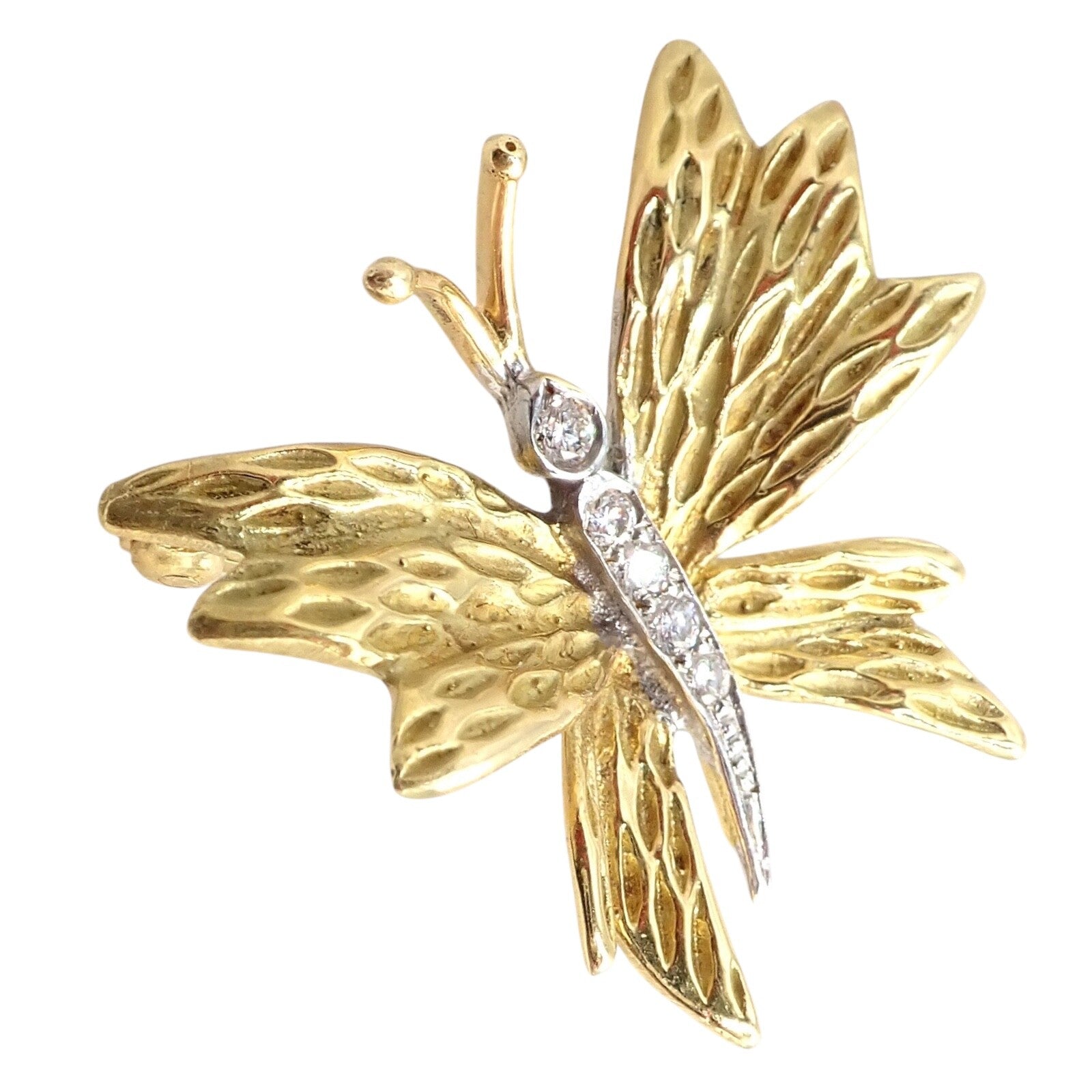 Authentic! Tiffany & Co 18k Yellow Gold Platinum Butterfly Diamond Pin Brooch | Fortrove