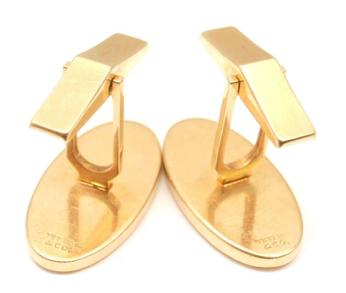 RARE TIFFANY AND CO. 14k YELLOW GOLD TEXTURED SAPPHIRE MENS CUFFLINKS