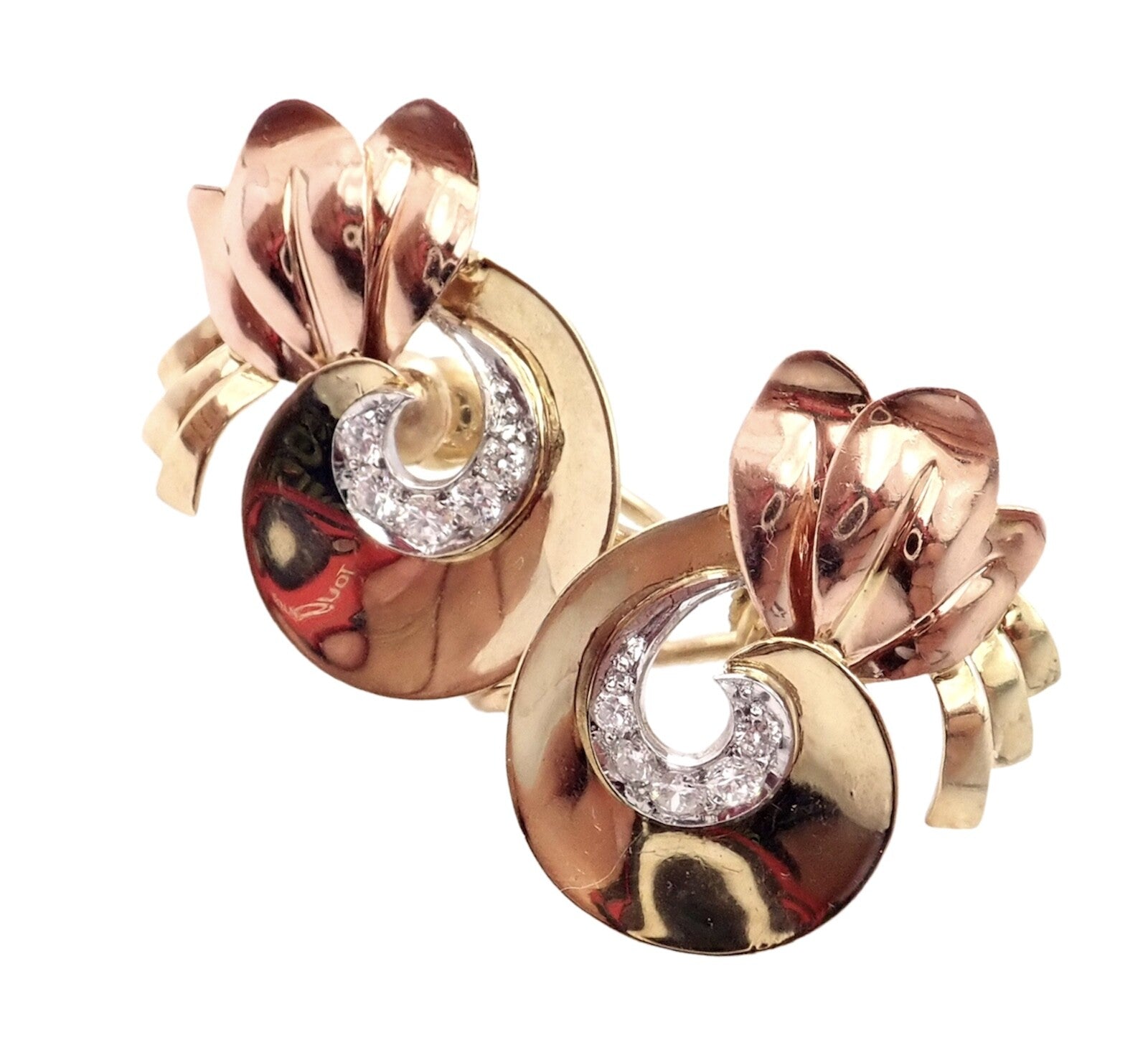 Rare Vintage Tiffany & Co 14k Yellow Rose Gold Diamond Screwback Earrings | Fortrove