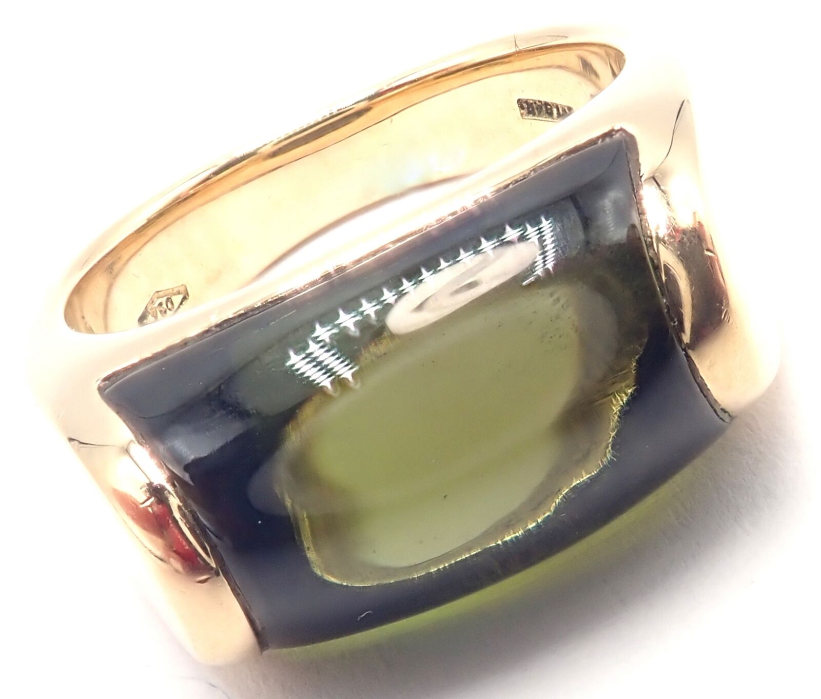 Authentic Bulgari Bvlgari Tronchetto 18k Yellow Gold Large Green Tourmaline Ring | Fortrove