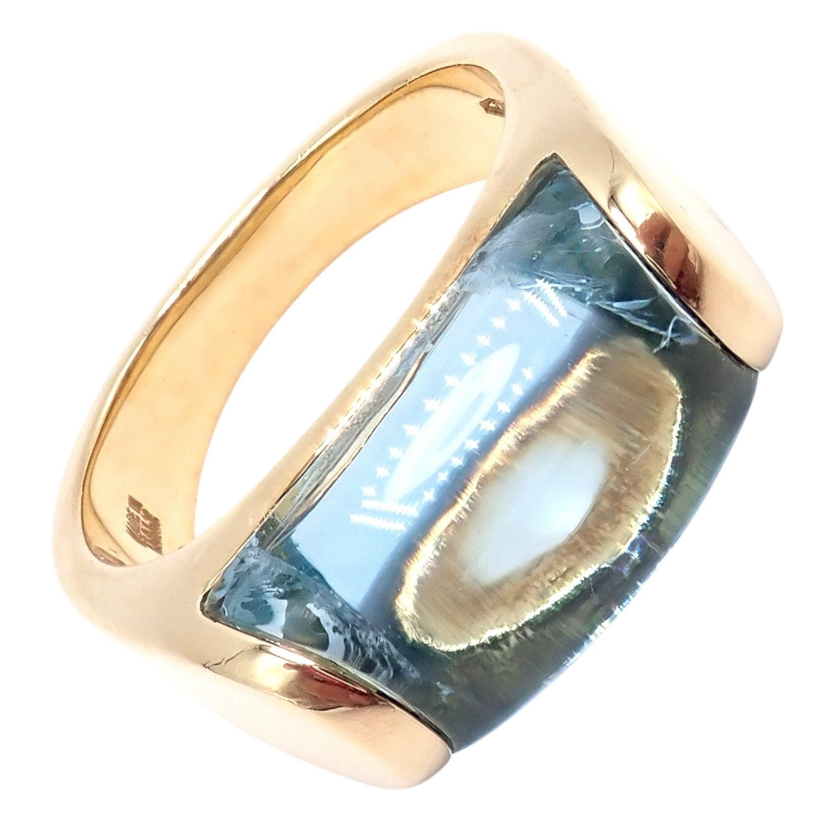 Authentic Bulgari Bvlgari Tronchetto 18k Yellow Gold Blue Topaz Ring sz 5.5 | Fortrove