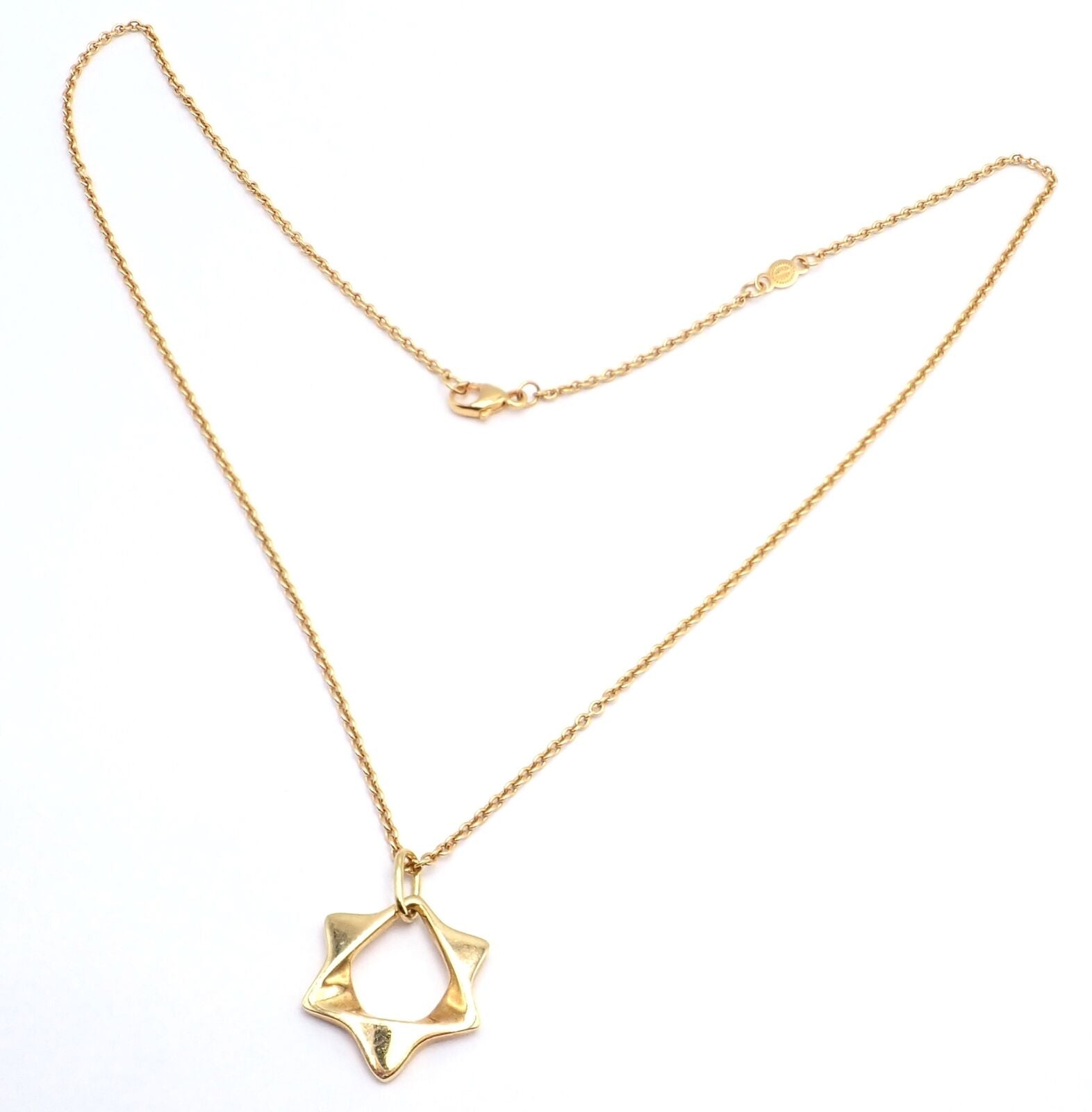 Authentic! Georg Jensen 18k Yellow Gold Star Of David Pendant Necklace | Fortrove