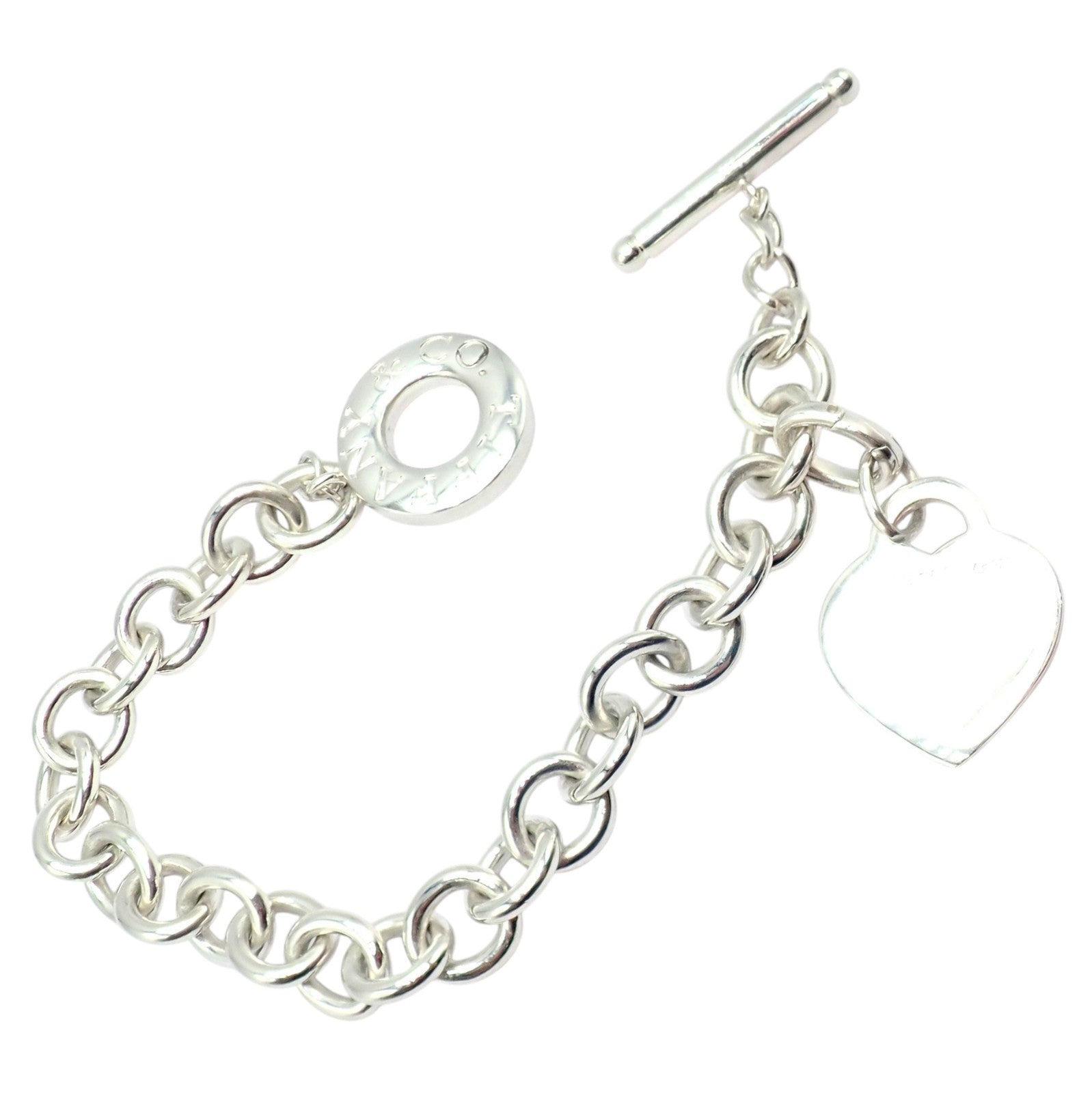 Tiffany & Co Silver Heart Tag Charm + Toggle Bracelet + Oval Jump Ring