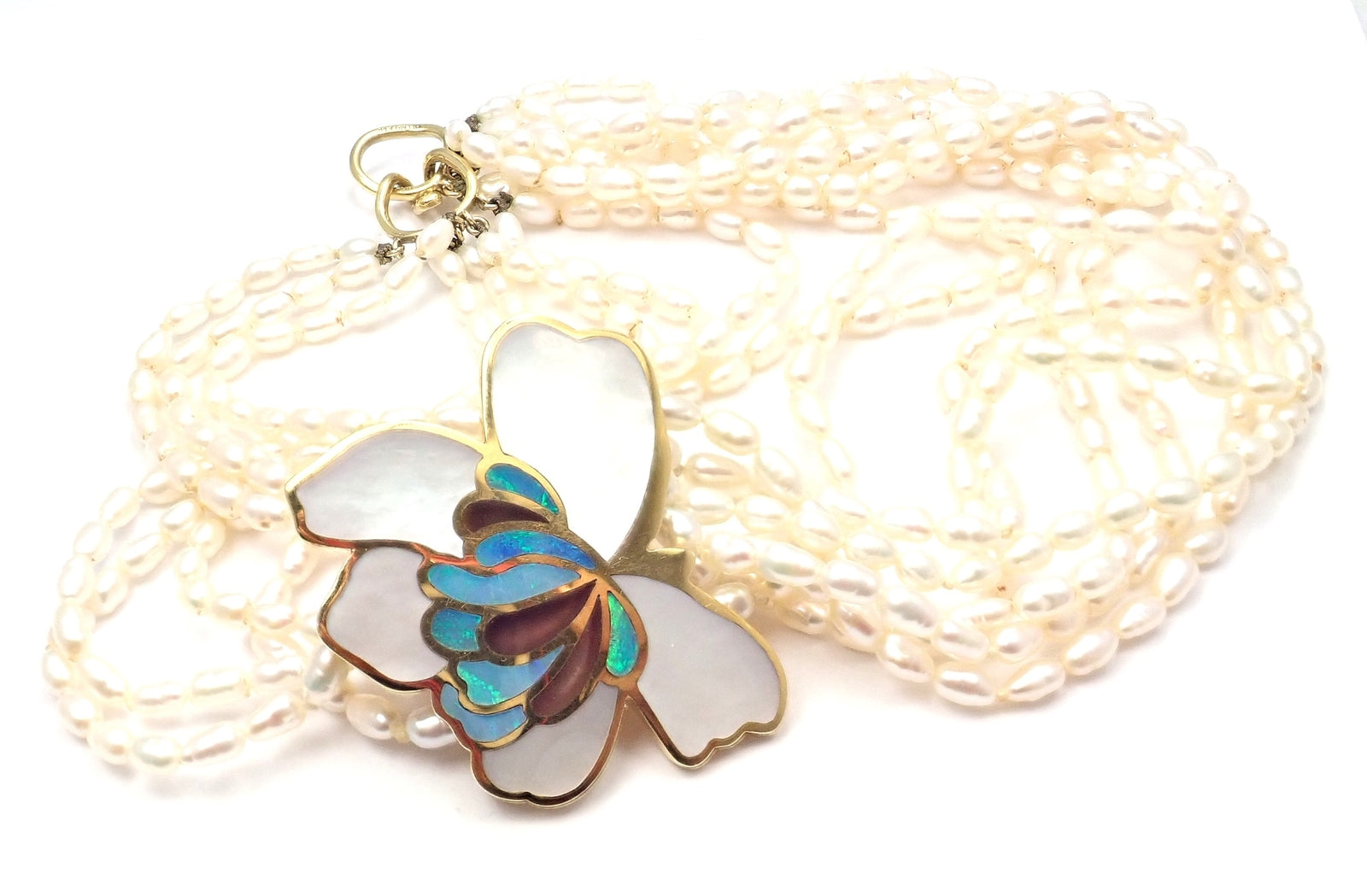 Authentic! Tiffany & Co 18k Yellow Gold Inlaid Mother Of Pearl Flower Necklace | Fortrove