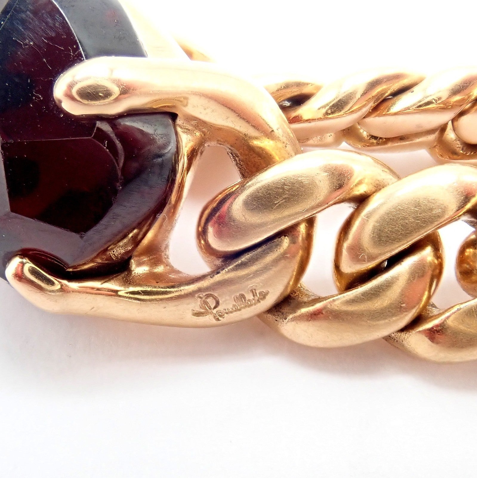 Authentic! Pomellato 18k Yellow Gold Lola Madeira Curb Link Garnet Ring Sz 7 | Fortrove