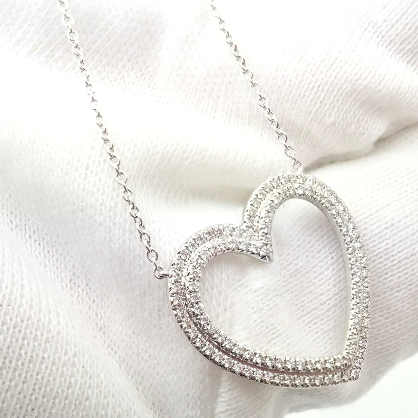 Tiffany & Co. Jewelry & Watches:Fine Jewelry:Necklaces & Pendants Authentic! Tiffany & Co Platinum Diamond Heart Double Metro Pendant Necklace