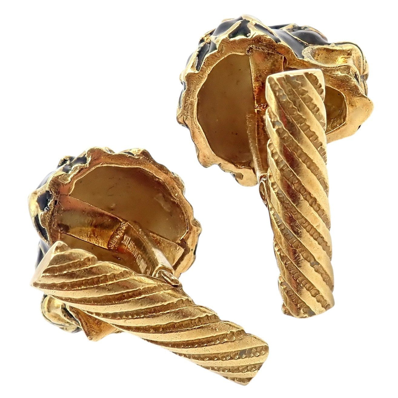 Vintage! David Webb 18k Yellow Gold Black Enamel Lion Cufflinks | Fortrove