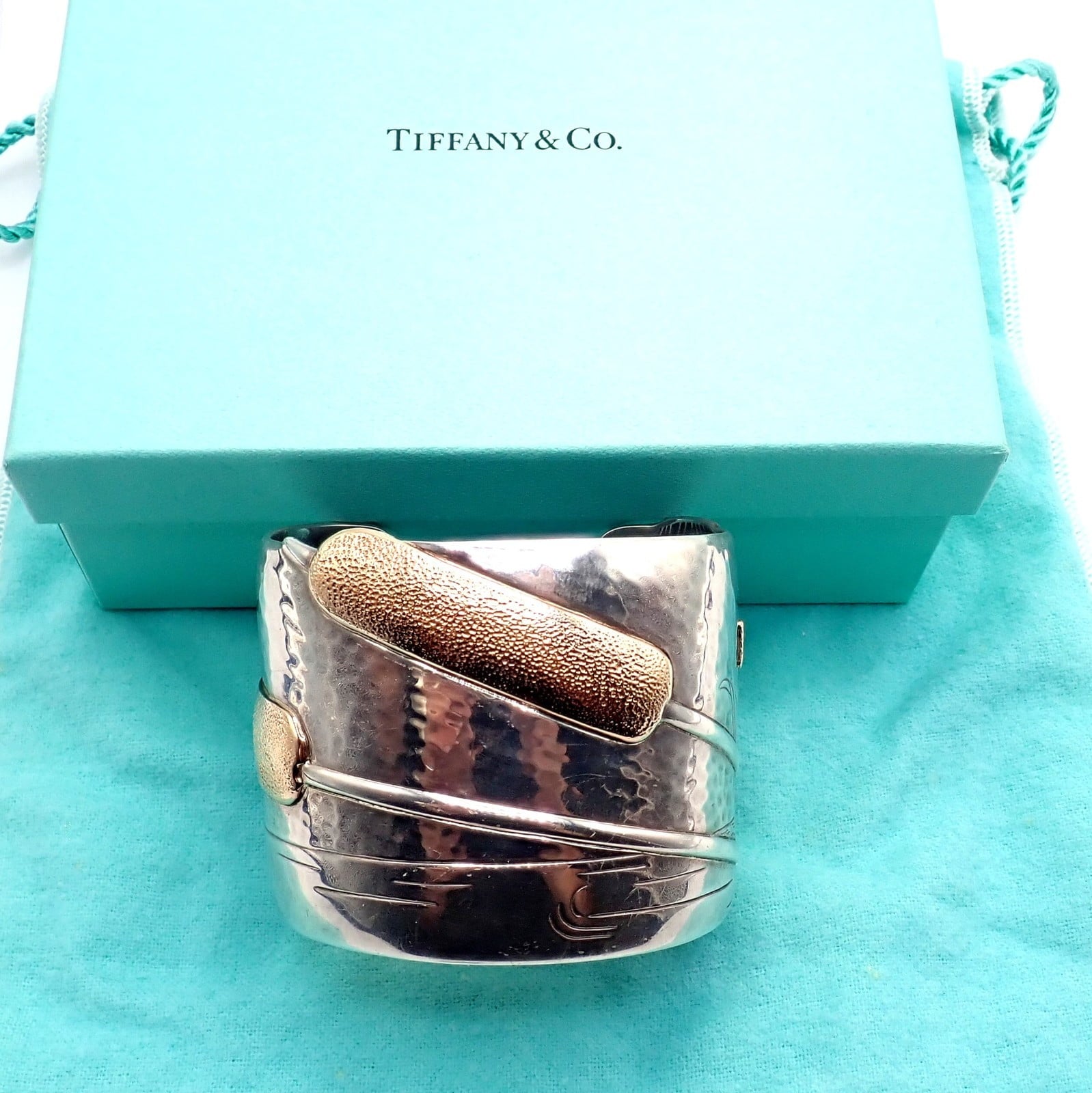 Tiffany & Co Jewelry & Watches:Fine Jewelry:Bracelets & Charms Vintage Tiffany & Co 18k Yellow Gold Silver Cattail Nature Cuff Bracelet 2001