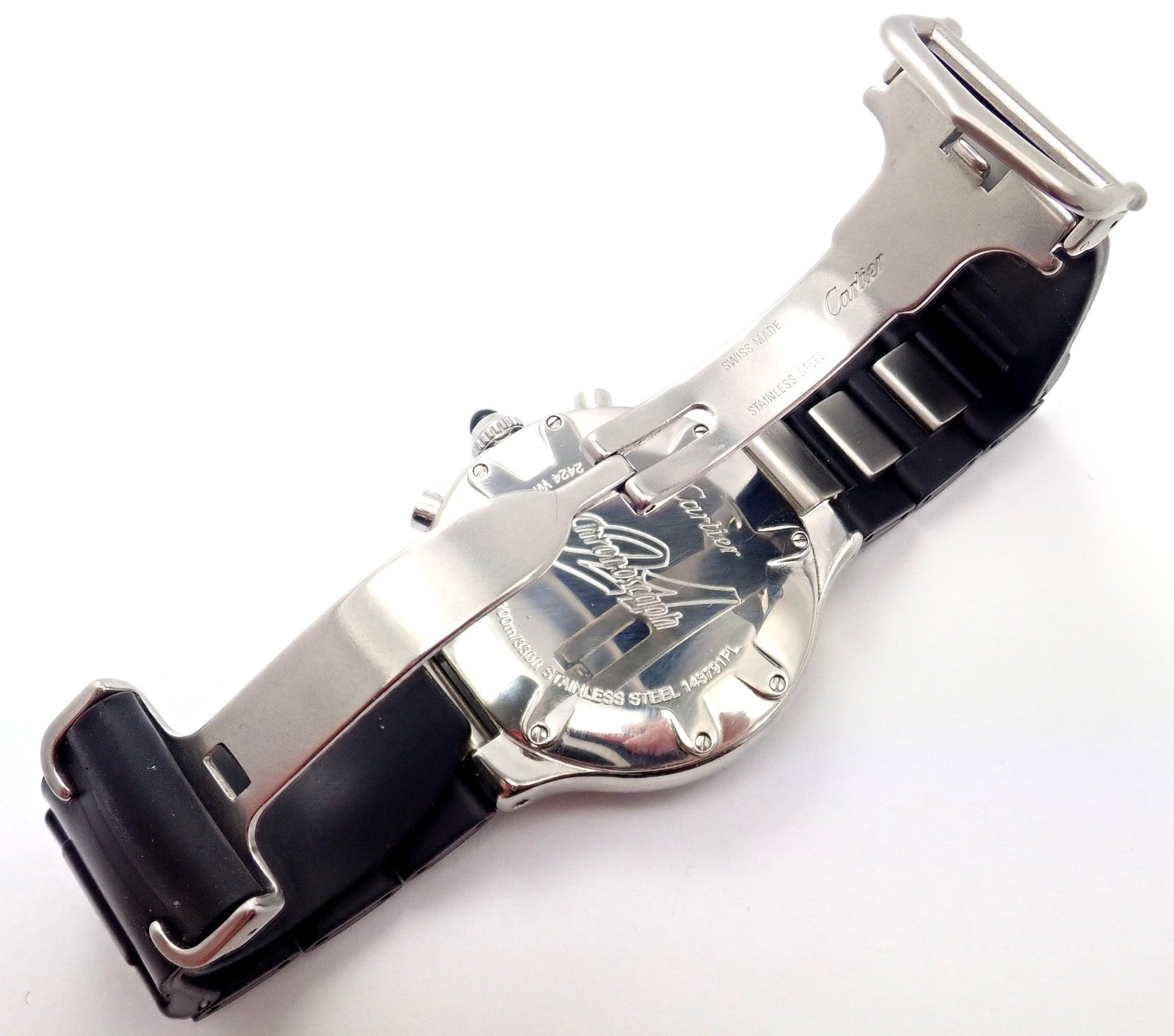Authentic! Cartier Stainless Steel Chronograph 21 Quartz Rubber Band Watch | Fortrove