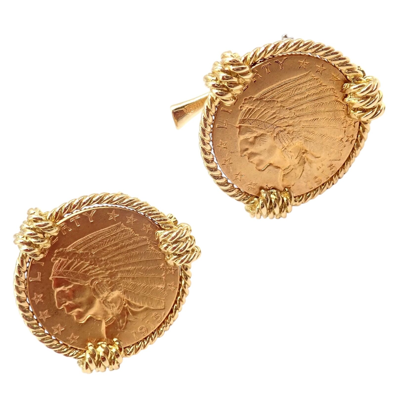 Verdura Five Buck 18k & 22k Yellow + White Gold Indian Head Coin Cufflinks | Fortrove