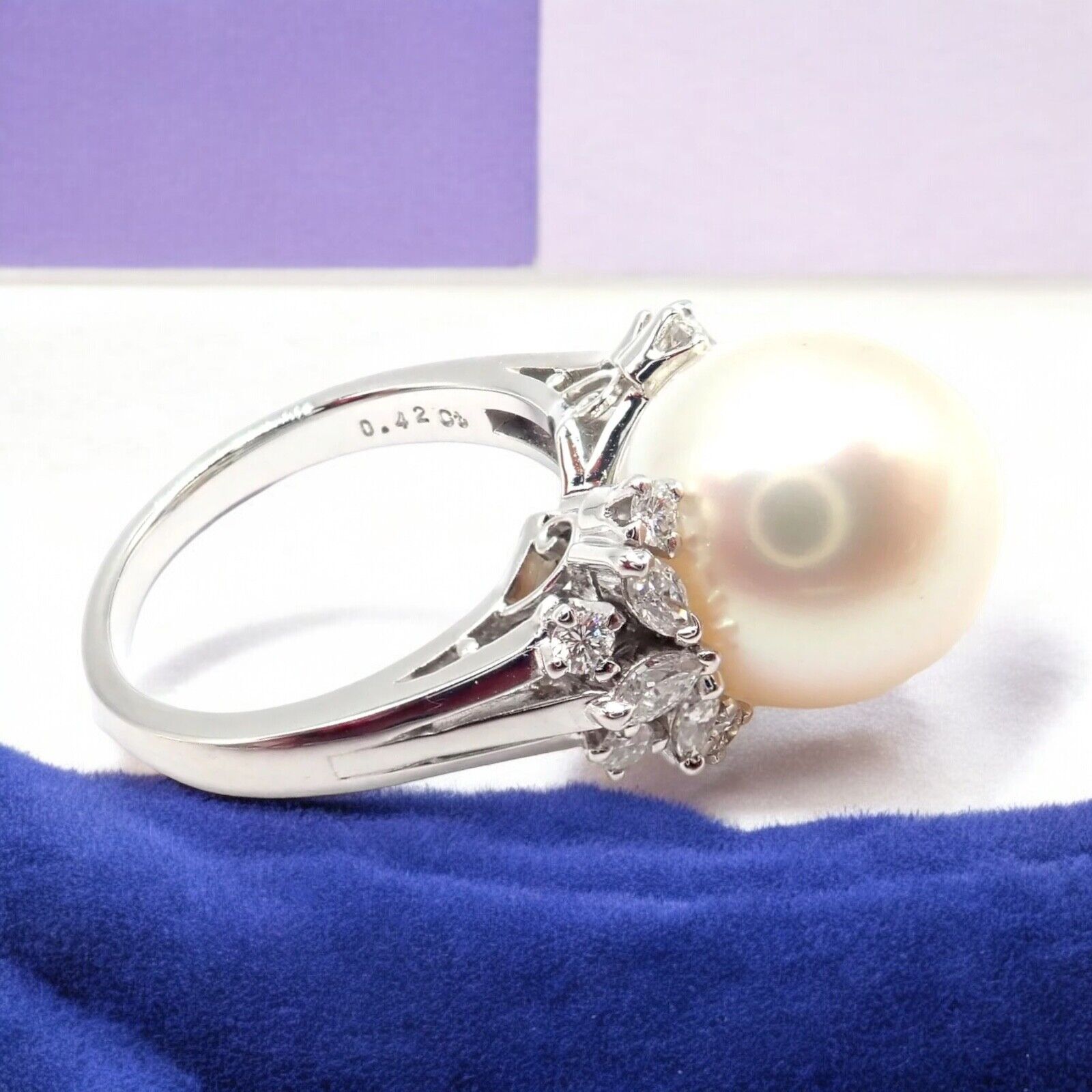 Rare! Authentic Mikimoto Platinum Diamond Large 12mm South Sea Pearl Ring | Fortrove
