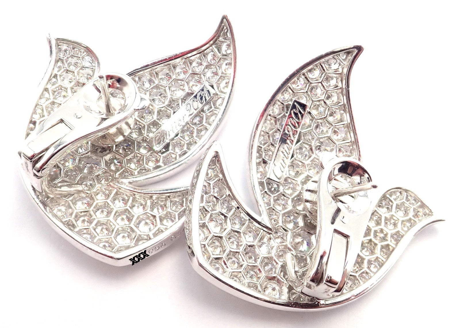 Authentic! Cartier Colombe Dove Of Peace 18k White Gold Diamond Earrings Paper | Fortrove