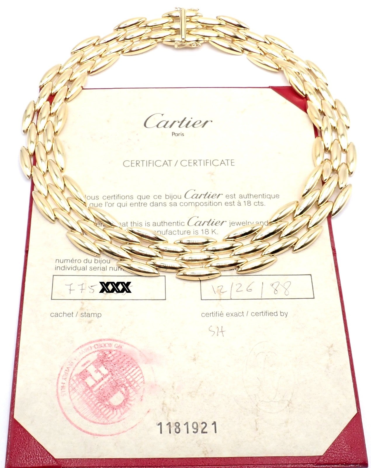 Authentic Cartier Five-Row 18k Yellow Gold Gentiane Rice Wide Link Necklace Cert | Fortrove