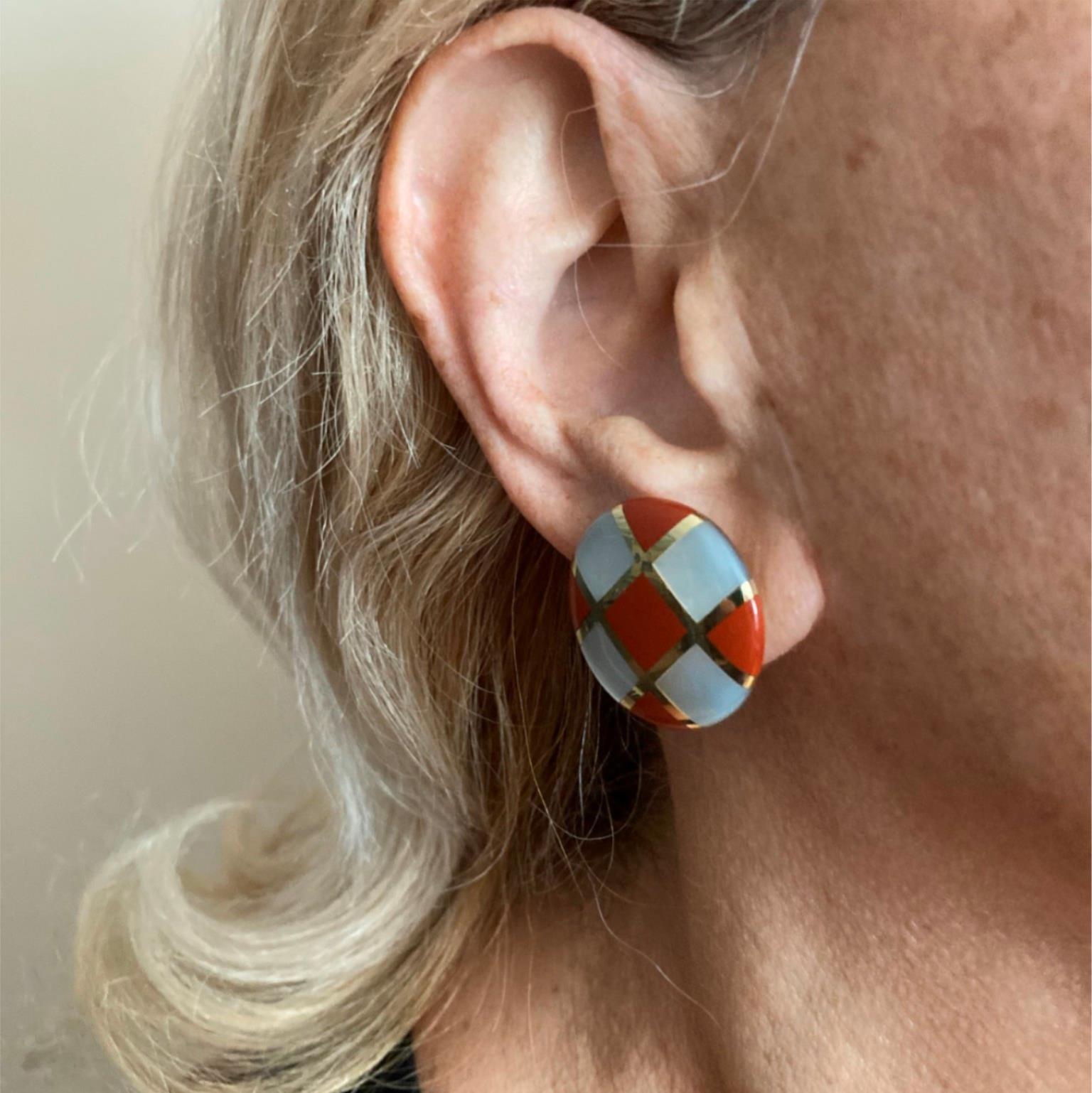 Tiffany & Co. Jewelry & Watches:Fine Jewelry:Earrings Tiffany & Co Cummings 18k Gold Mother of Pearl Carnelian Checkerboard Earrings