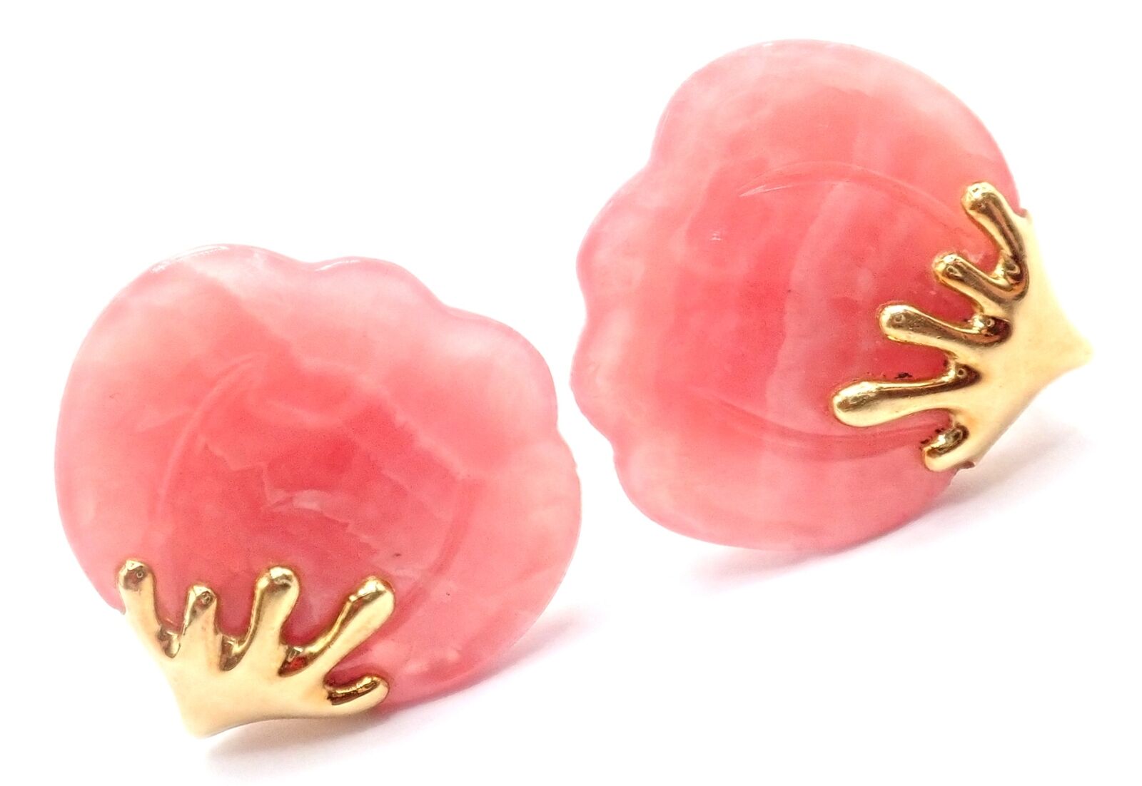 Authentic Tiffany & Co Angela Cummings 18k Yellow Gold Pink Agate Petal Earrings | Fortrove