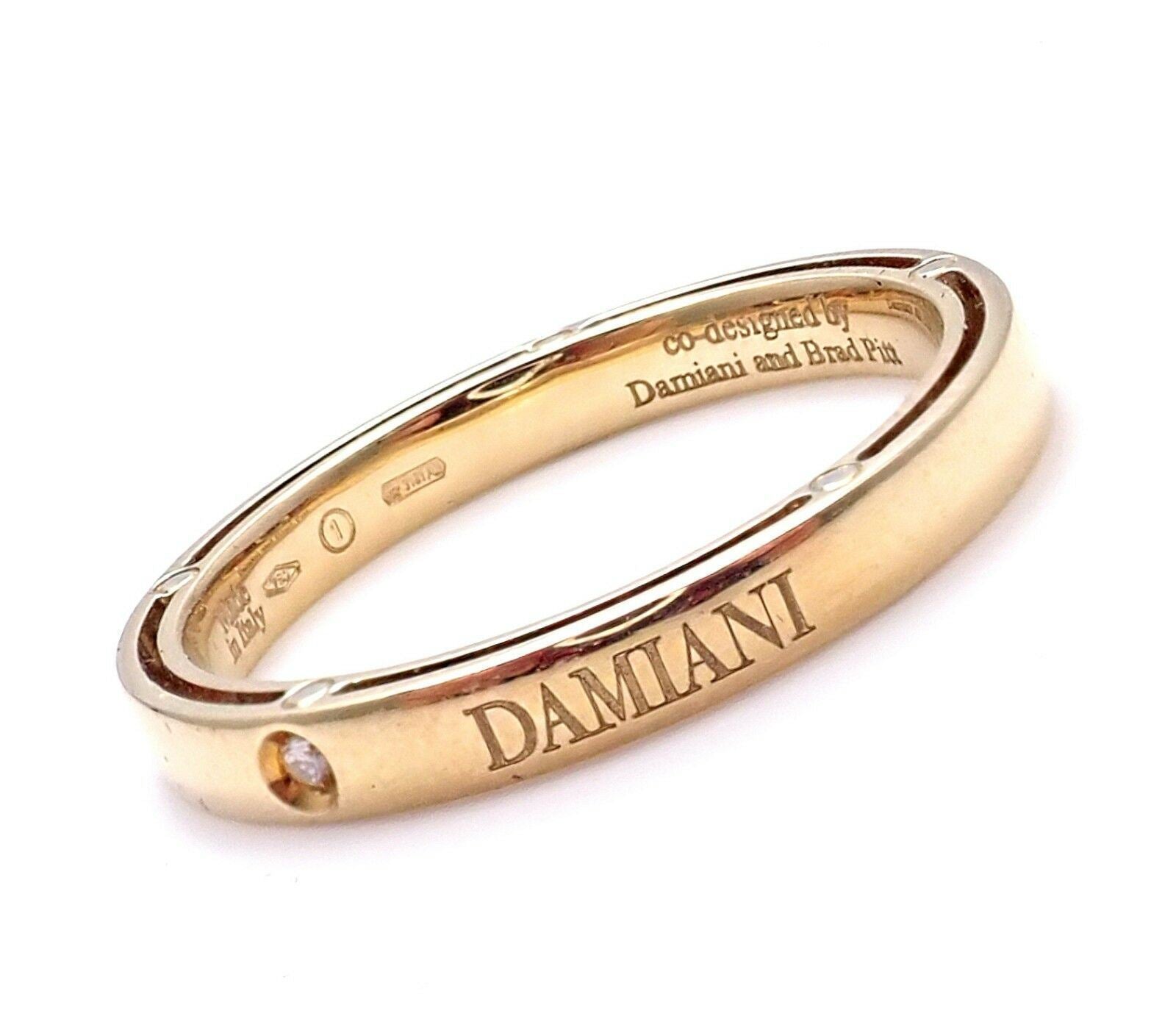 New! Authentic Damiani Brad Pitt 18k Yellow Gold Diamond 3mm Band Ring Sz 10.5 | Fortrove