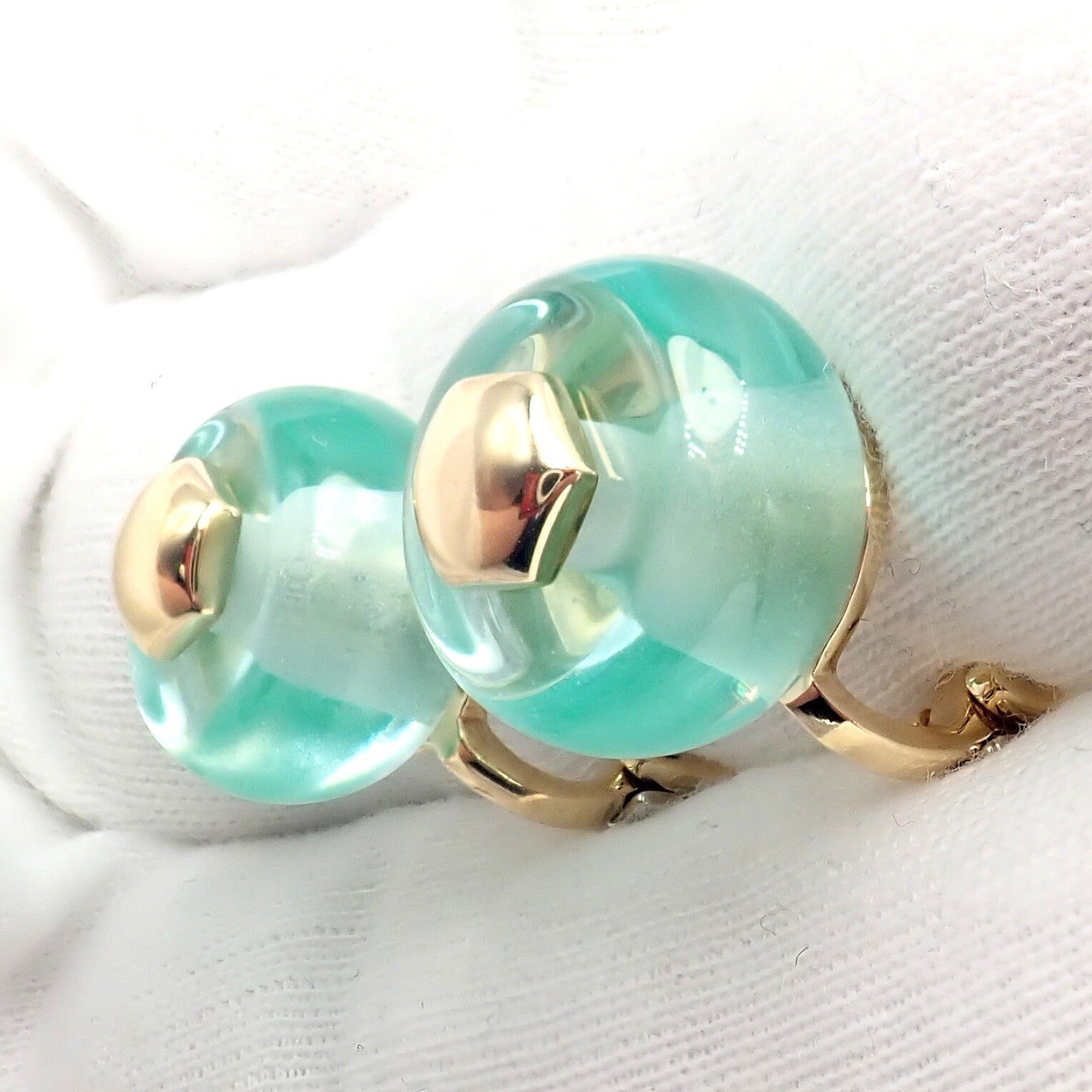 Authentic! Vintage Marina B 18k Yellow Gold Pneu Crystal Earrings | Fortrove