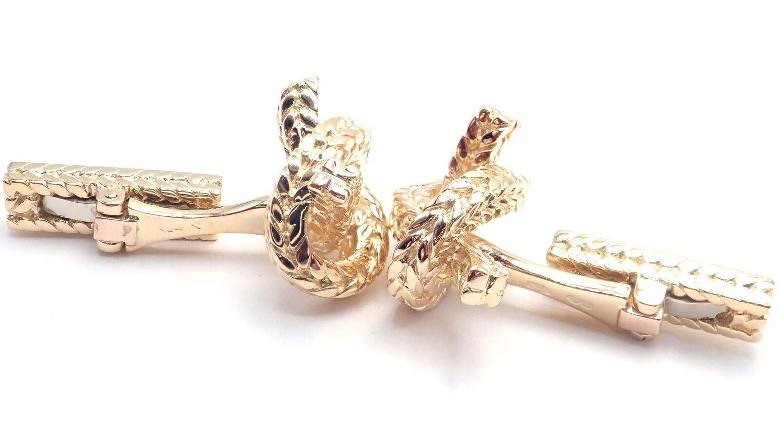 Vintage! Hermes Georges L'Enfant 18k Yellow Gold Twisted Rope Knot Cufflinks | Fortrove