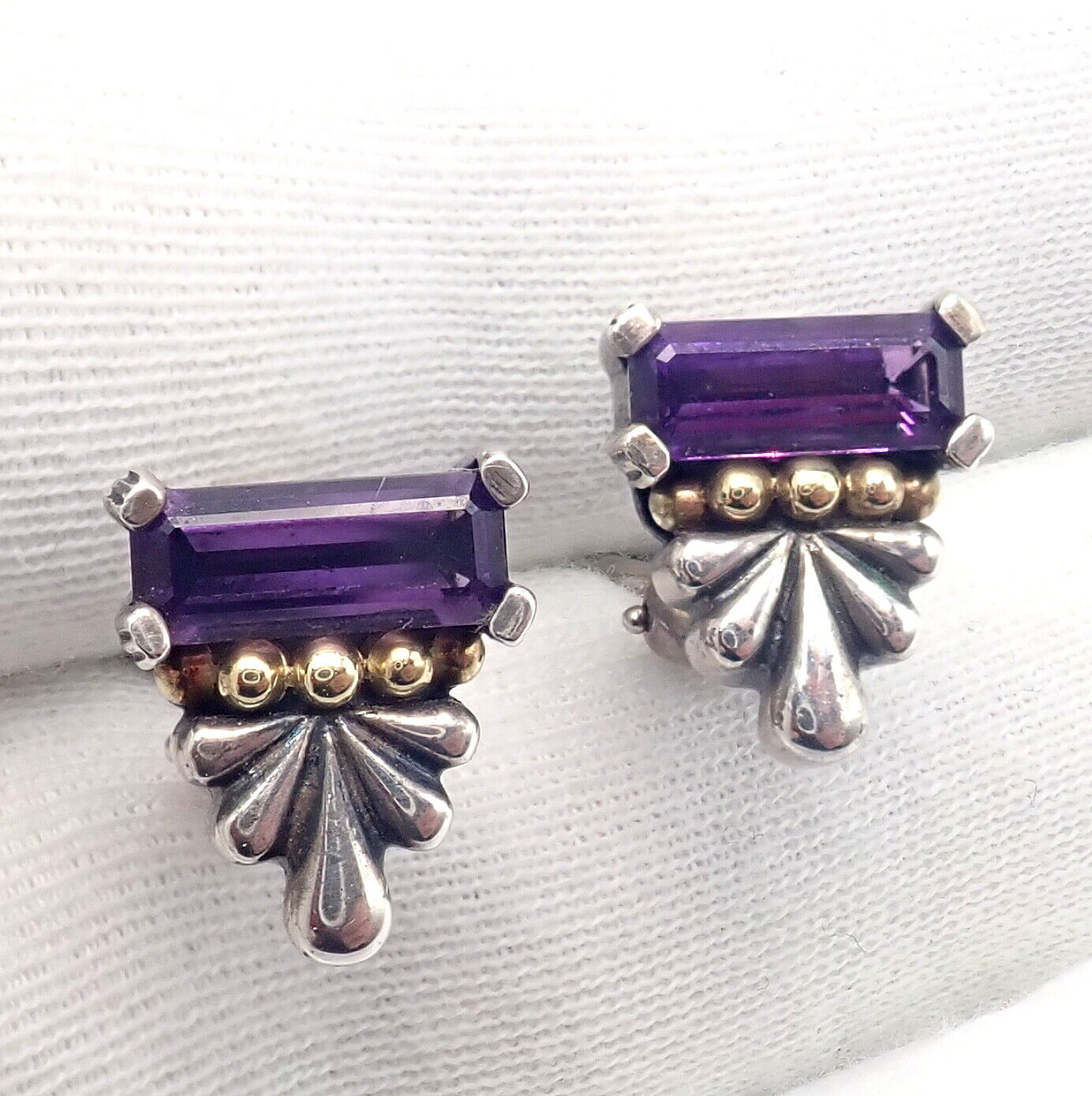 Lagos Jewelry & Watches:Fine Jewelry:Earrings Authentic! Lagos Caviar Silver + 18k Yellow Gold Amethyst Earrings