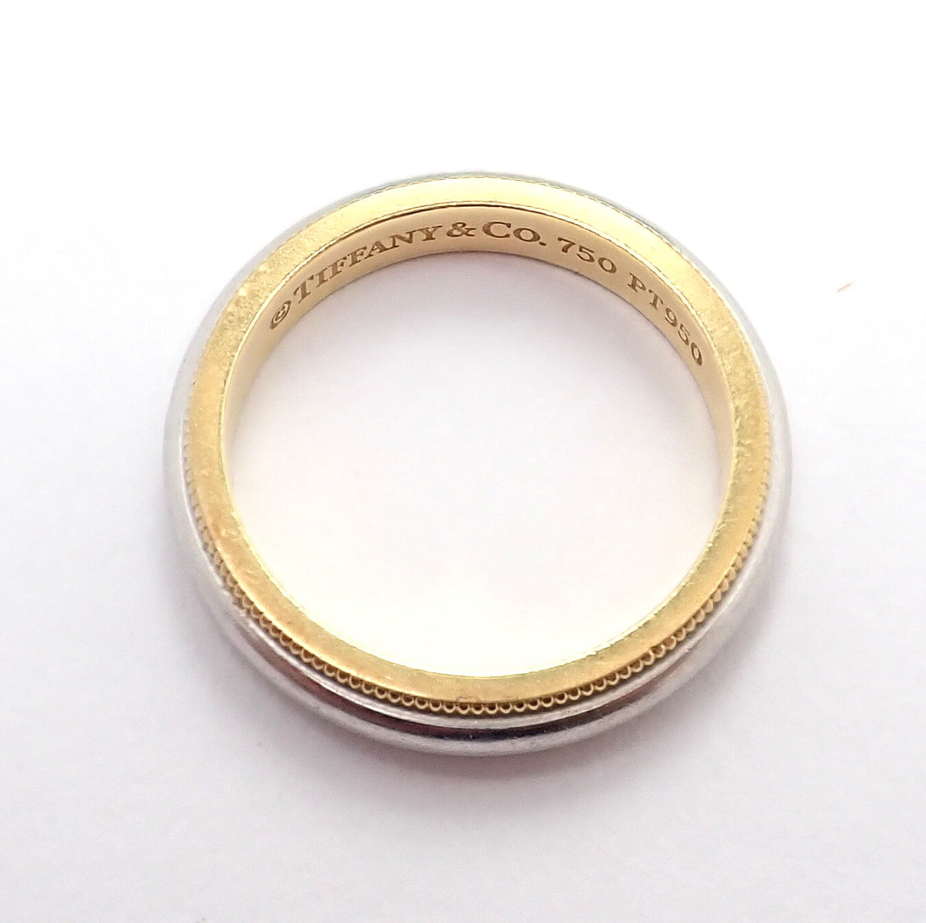 Tiffany & Co. Jewelry & Watches:Fine Jewelry:Rings Tiffany & Co. 18k Yellow Gold Platinum 4mm Band Classic Milgrain Ring Sz 5