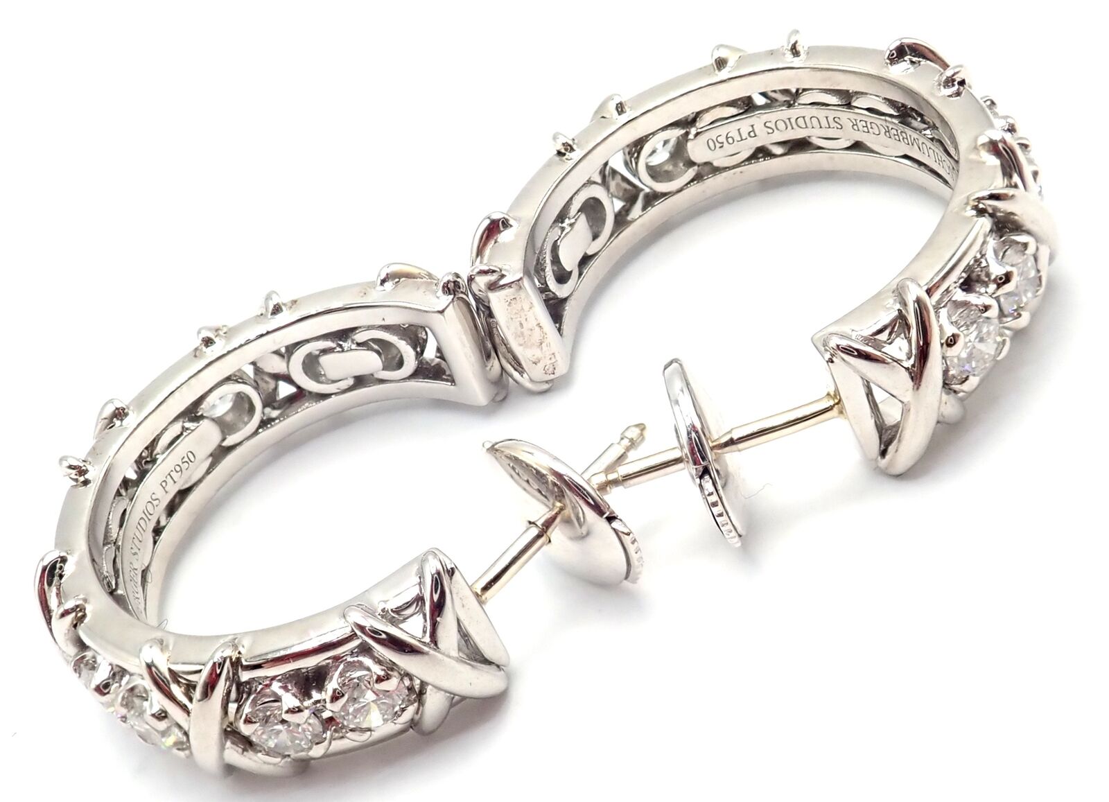 Authentic Tiffany & Co Schlumberger Twenty Stones Platinum Diamond Hoop Earrings | Fortrove