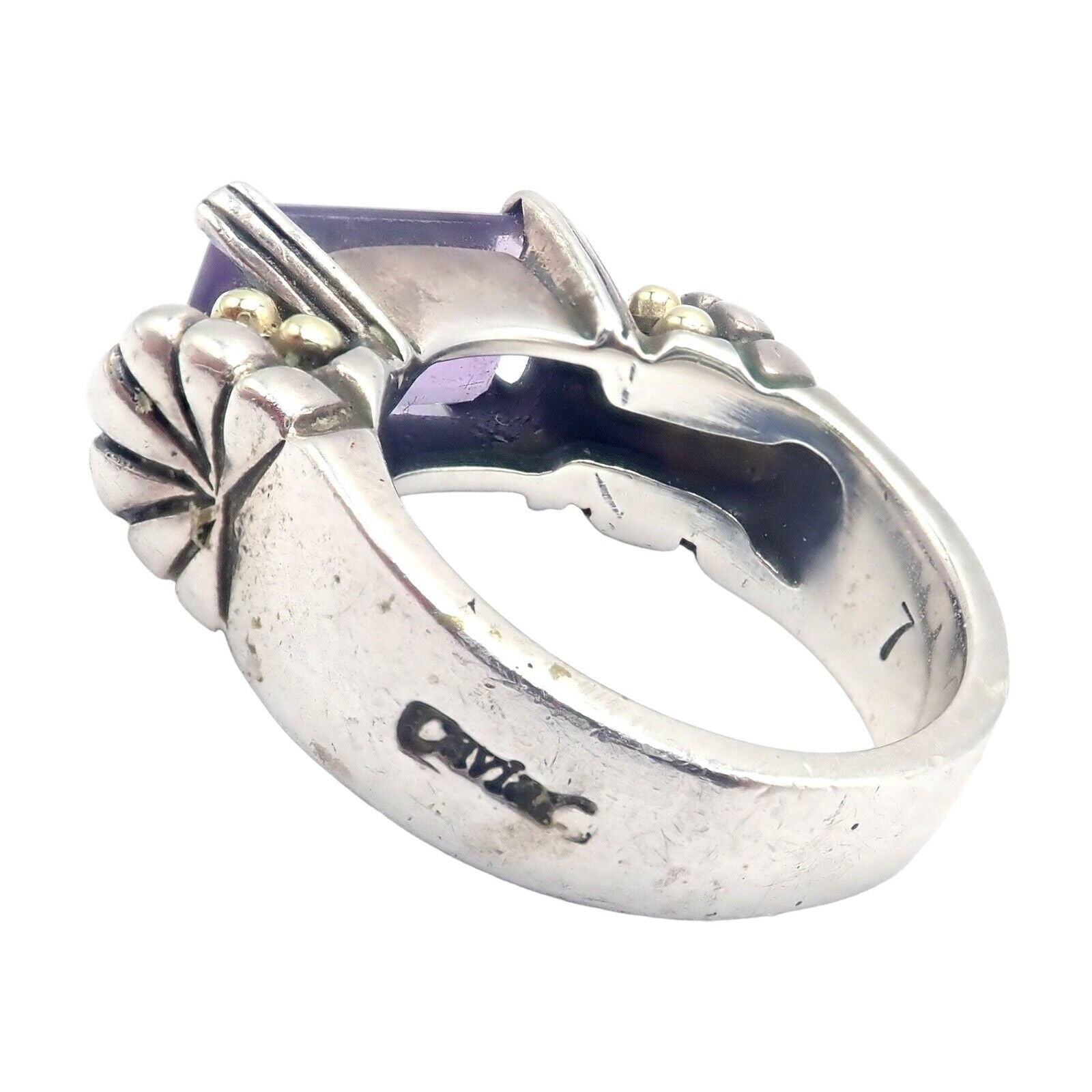 Authentic! Lagos Caviar Silver + 18k Yellow Gold Amethyst Ring | Fortrove